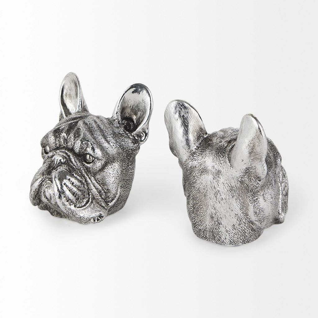 Antiqued Silver Pug Shaped Bookends - Image 6
