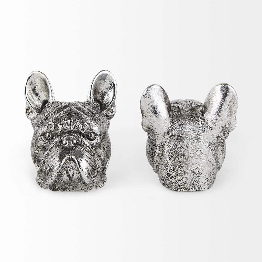 Antiqued Silver Pug Shaped Bookends - Image 7