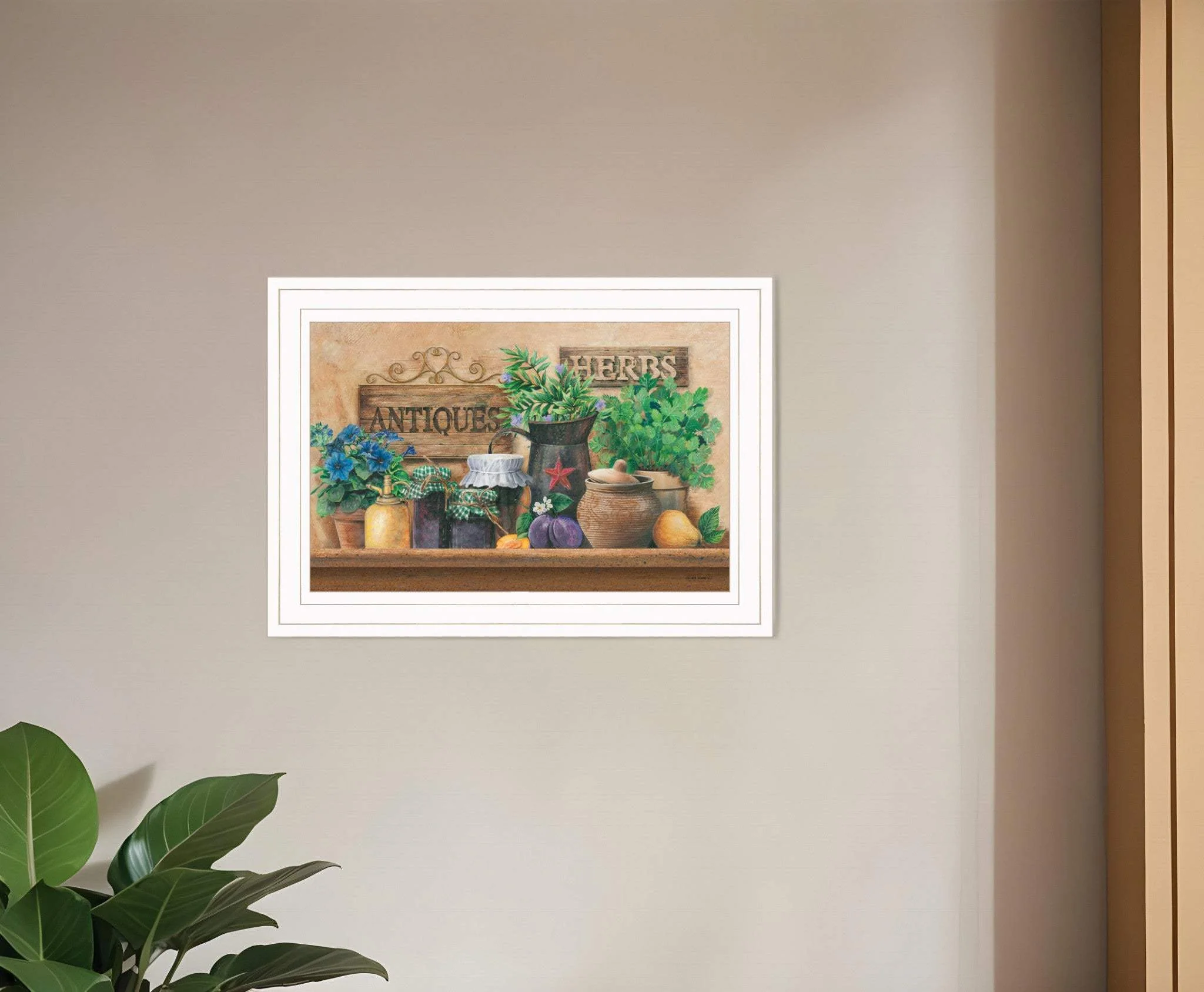 Antiques and Herbs 1 White Framed Print Kitchen Wall Art - Image 2