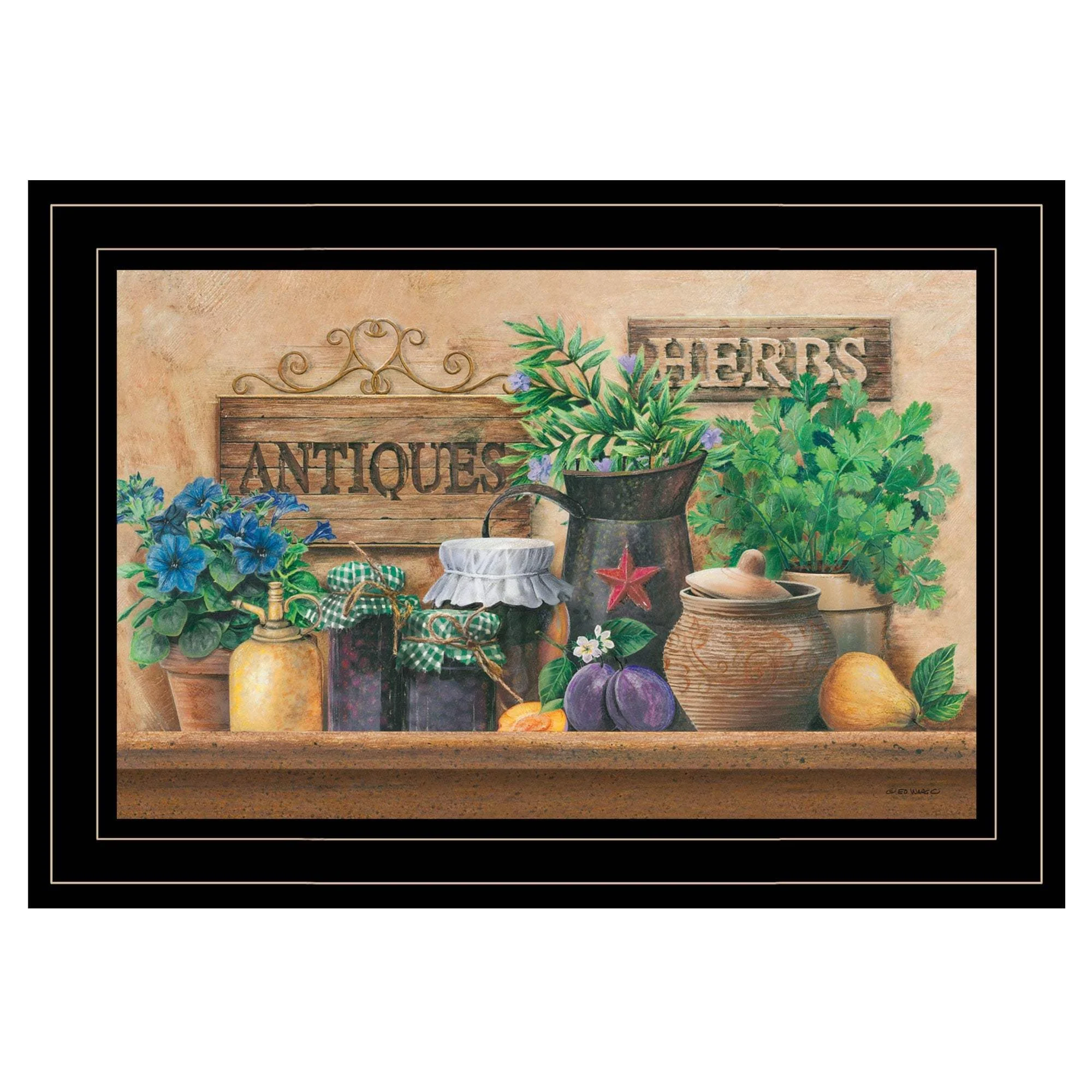 Antiques and Herbs 2 Black Framed Print Kitchen Wall Art - Image 2