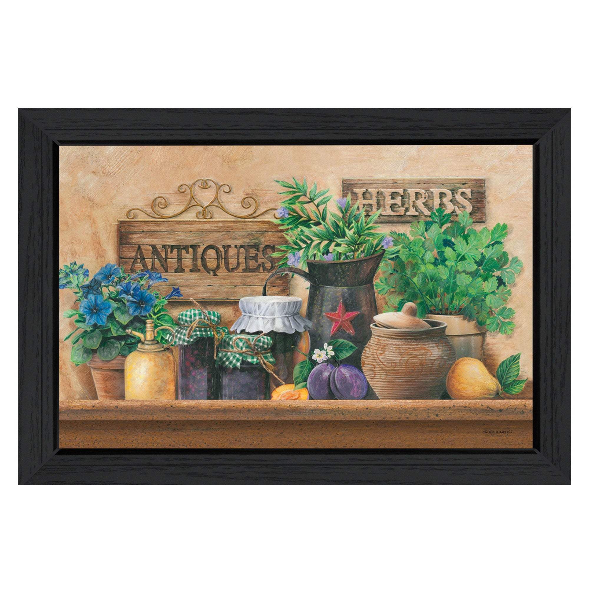 Antiques and Herbs 3 Black Framed Print Kitchen Wall Art - Image 2