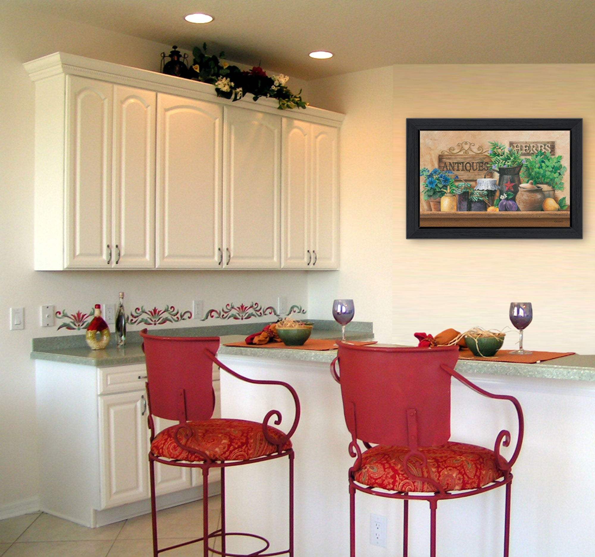 Antiques and Herbs 3 Black Framed Print Kitchen Wall Art - Image 4