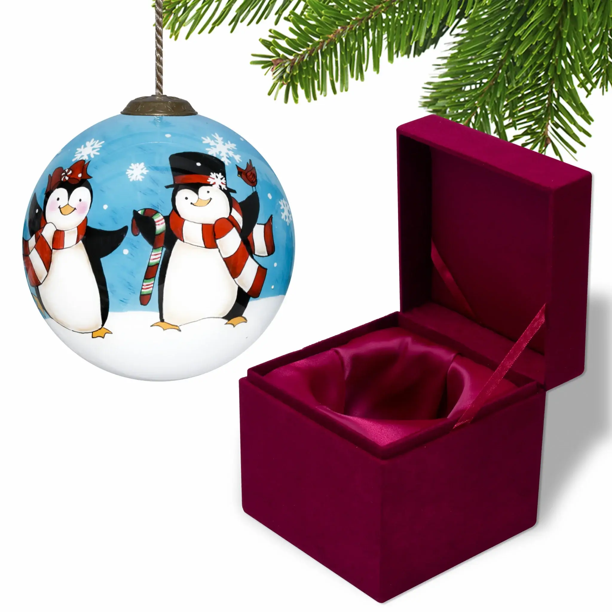 Anywhere with You is Always Better Penguin Hand Painted Mouth Blown Glass Ornament - Image 2