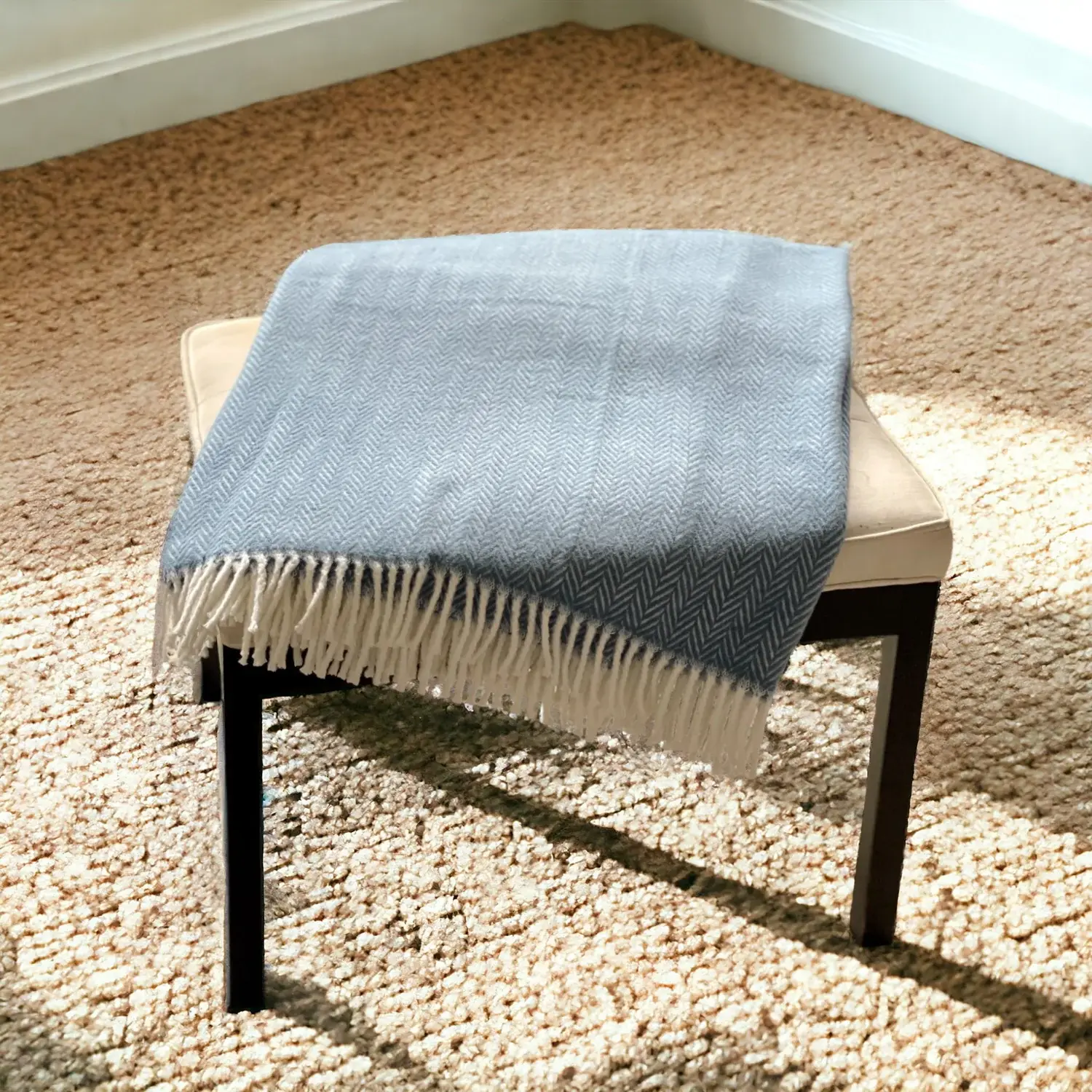 Aqua Blue and White Dreamy Soft Herringbone Throw Blanket - Image 2