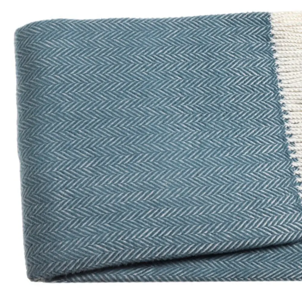 Aqua Blue and White Dreamy Soft Herringbone Throw Blanket - Image 4