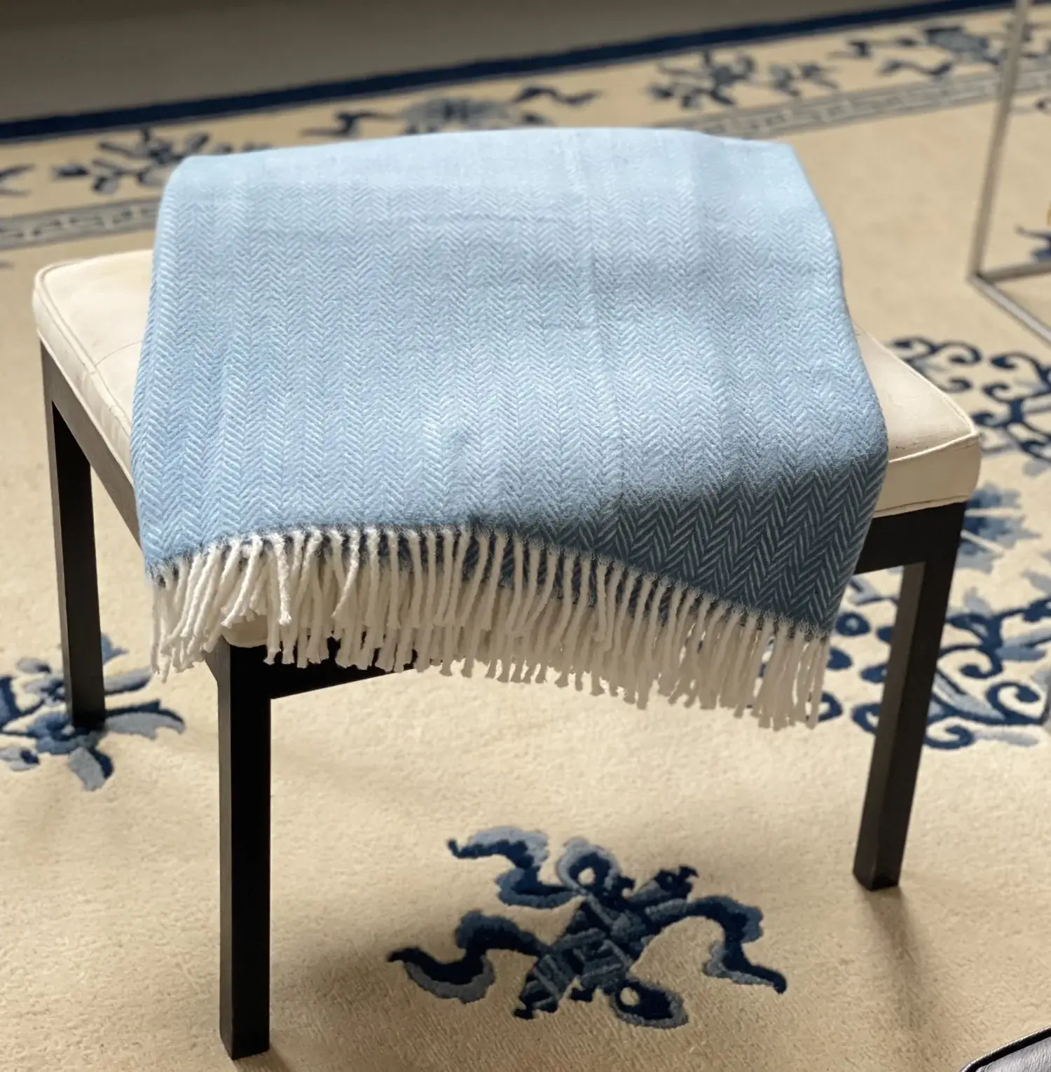 Aqua Blue and White Dreamy Soft Herringbone Throw Blanket - Image 5