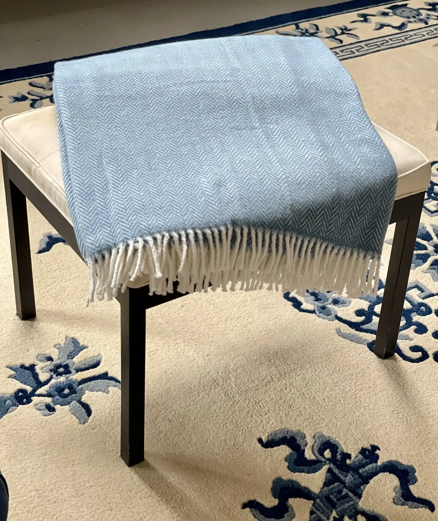 Aqua Blue and White Dreamy Soft Herringbone Throw Blanket - Image 6