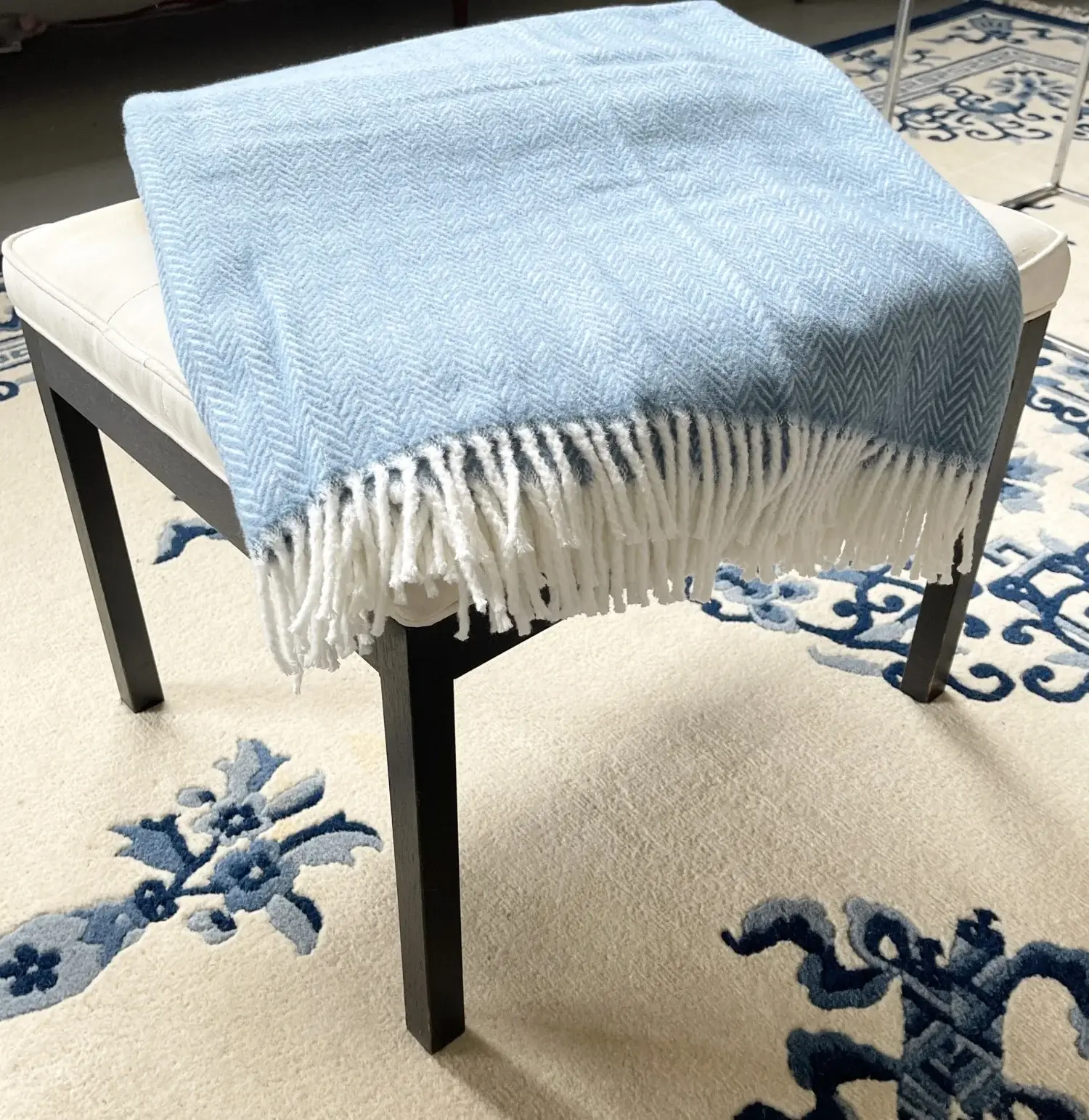 Aqua Blue and White Dreamy Soft Herringbone Throw Blanket - Image 7