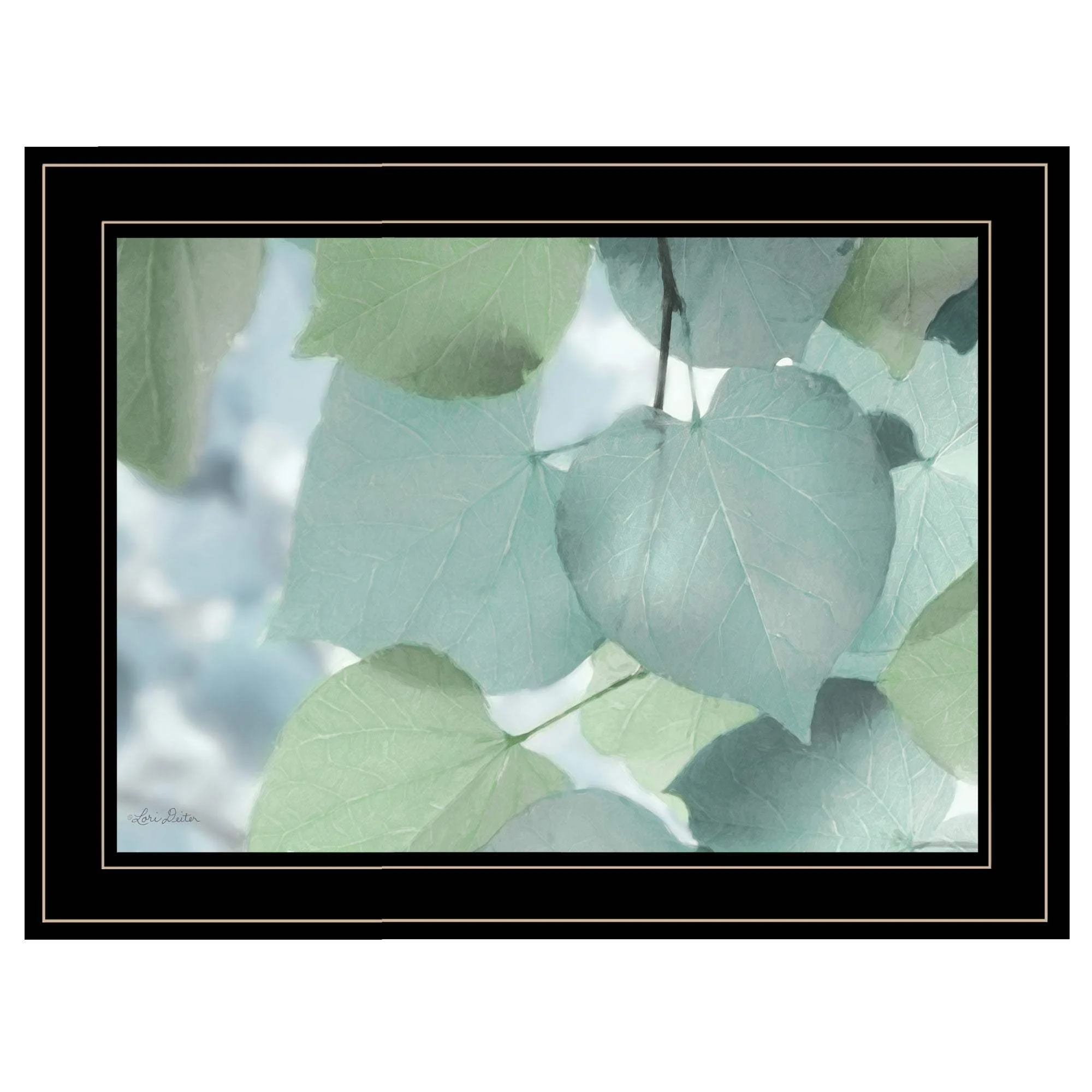 Aqua Leaves 2 Black Framed Print Wall Art - Image 2