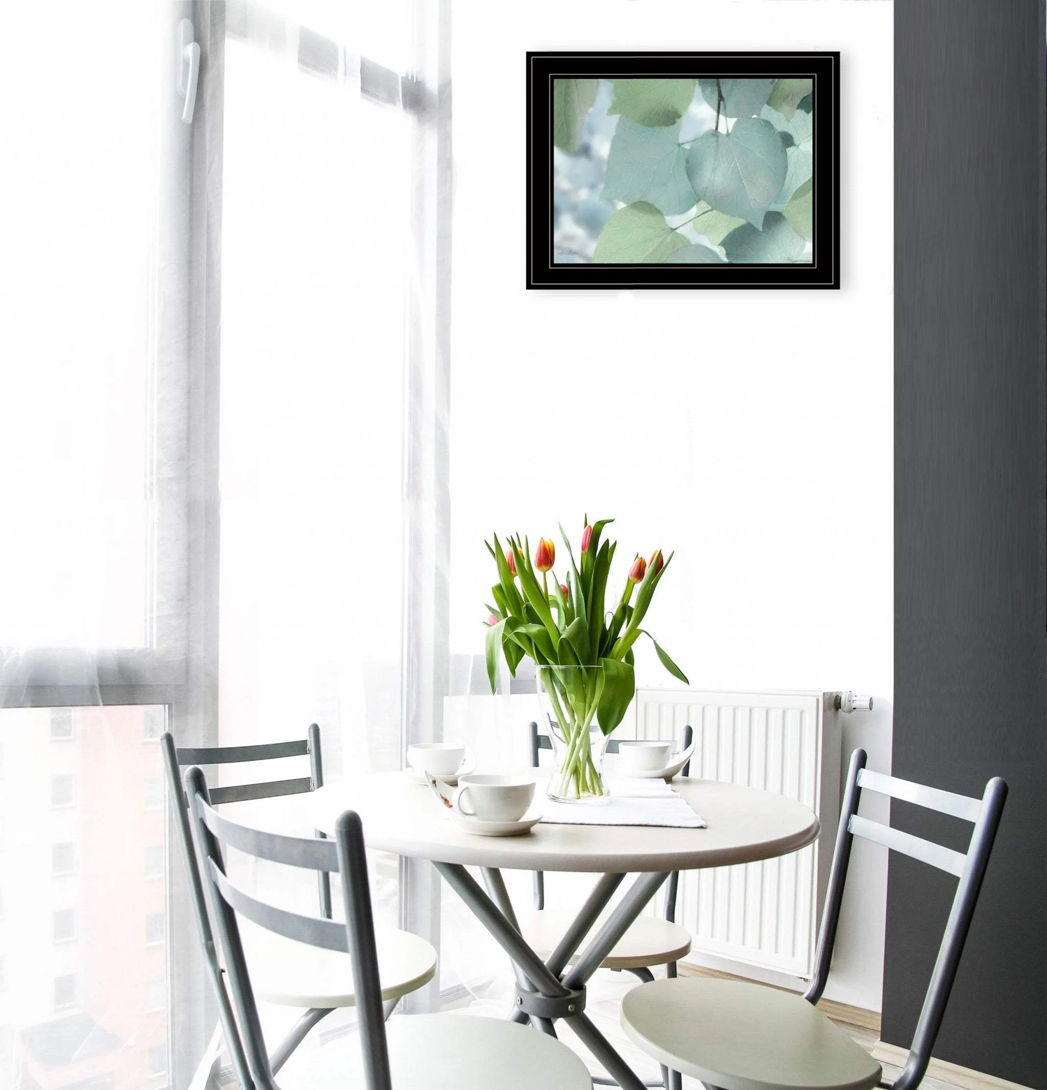 Aqua Leaves 2 Black Framed Print Wall Art - Image 4