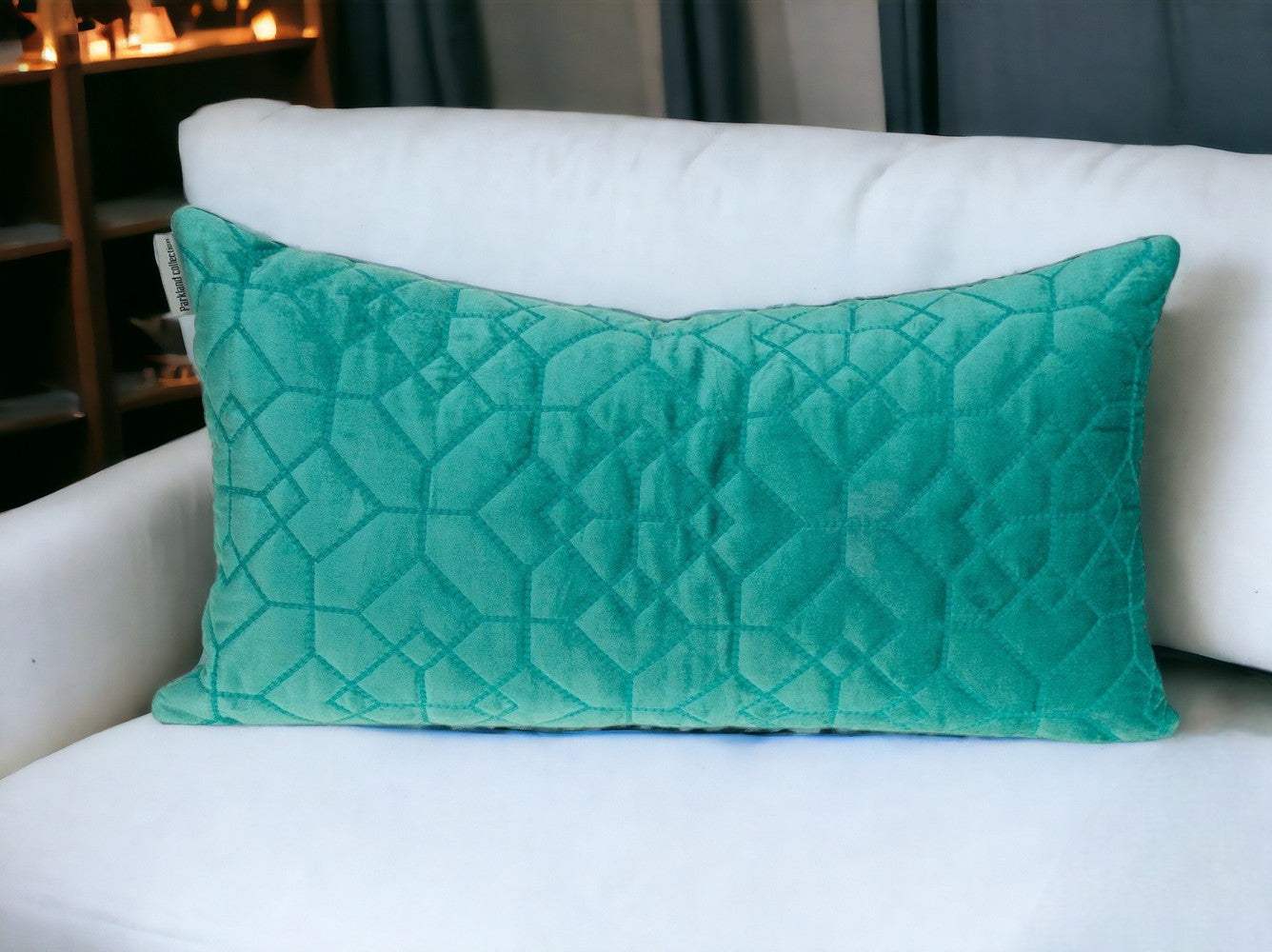 Aqua Quilted Velvet Geo Lumbar Decorative Pillow - Image 2