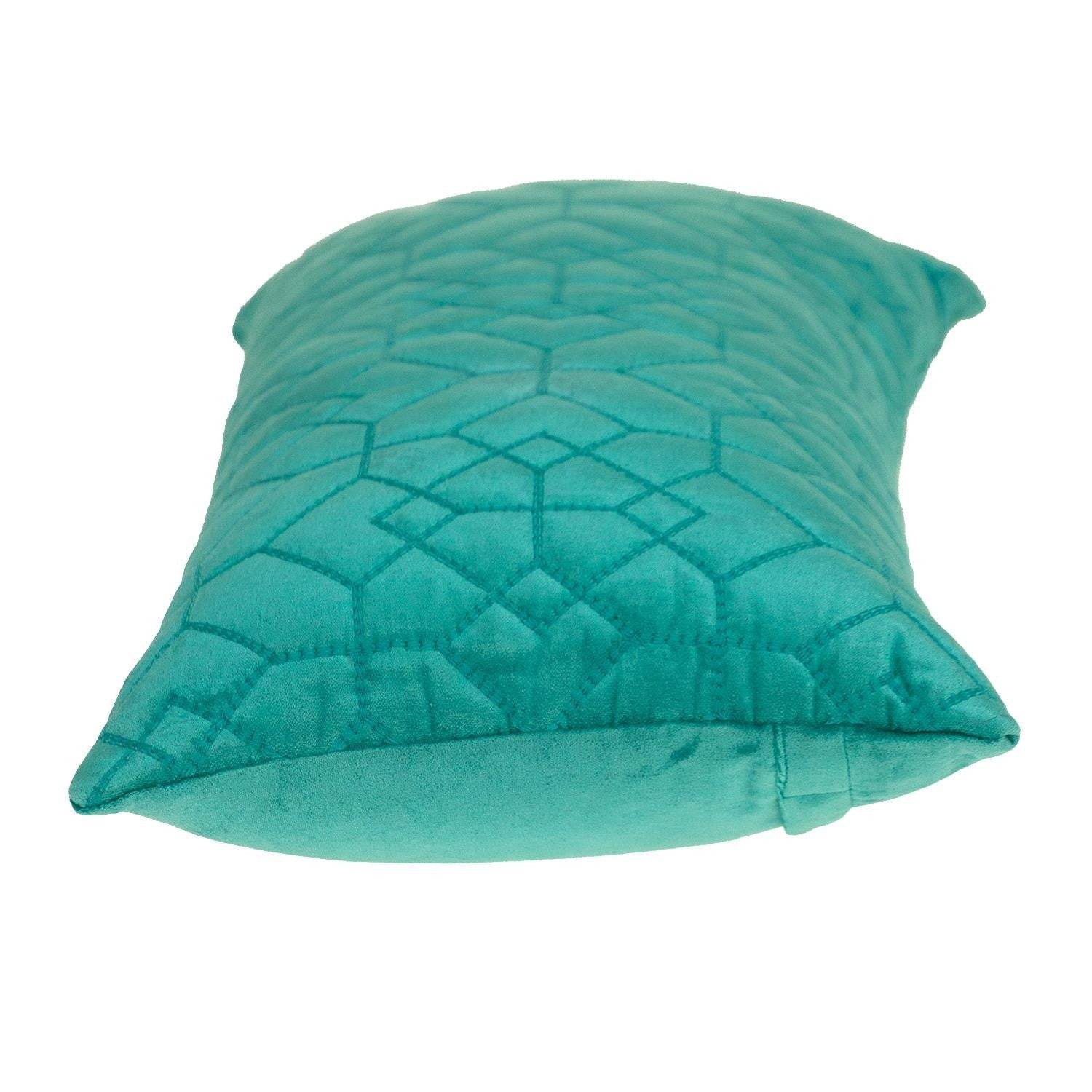 Aqua Quilted Velvet Geo Lumbar Decorative Pillow - Image 4