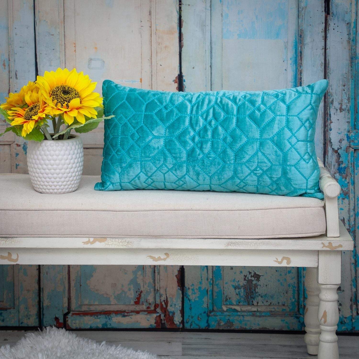 Aqua Quilted Velvet Geo Lumbar Decorative Pillow - Image 6