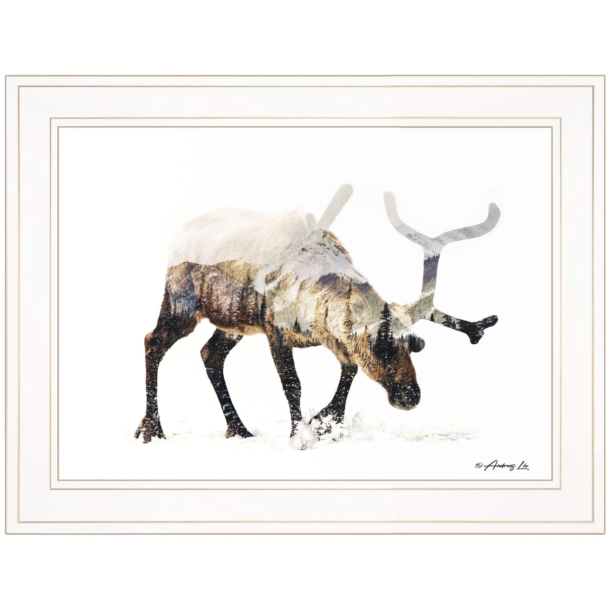 Arctic Reindeer 1 White Framed Print Wall Art - Image 2