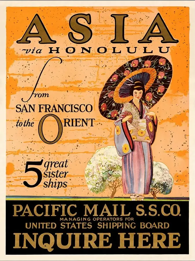 Asia via Honolulu Vintage Travel Unframed Print Wall Art - Image 2