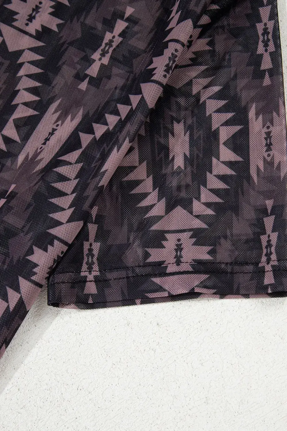 Aztec Print Mock Neck Short Sleeve Mesh T Shirt - Image 10
