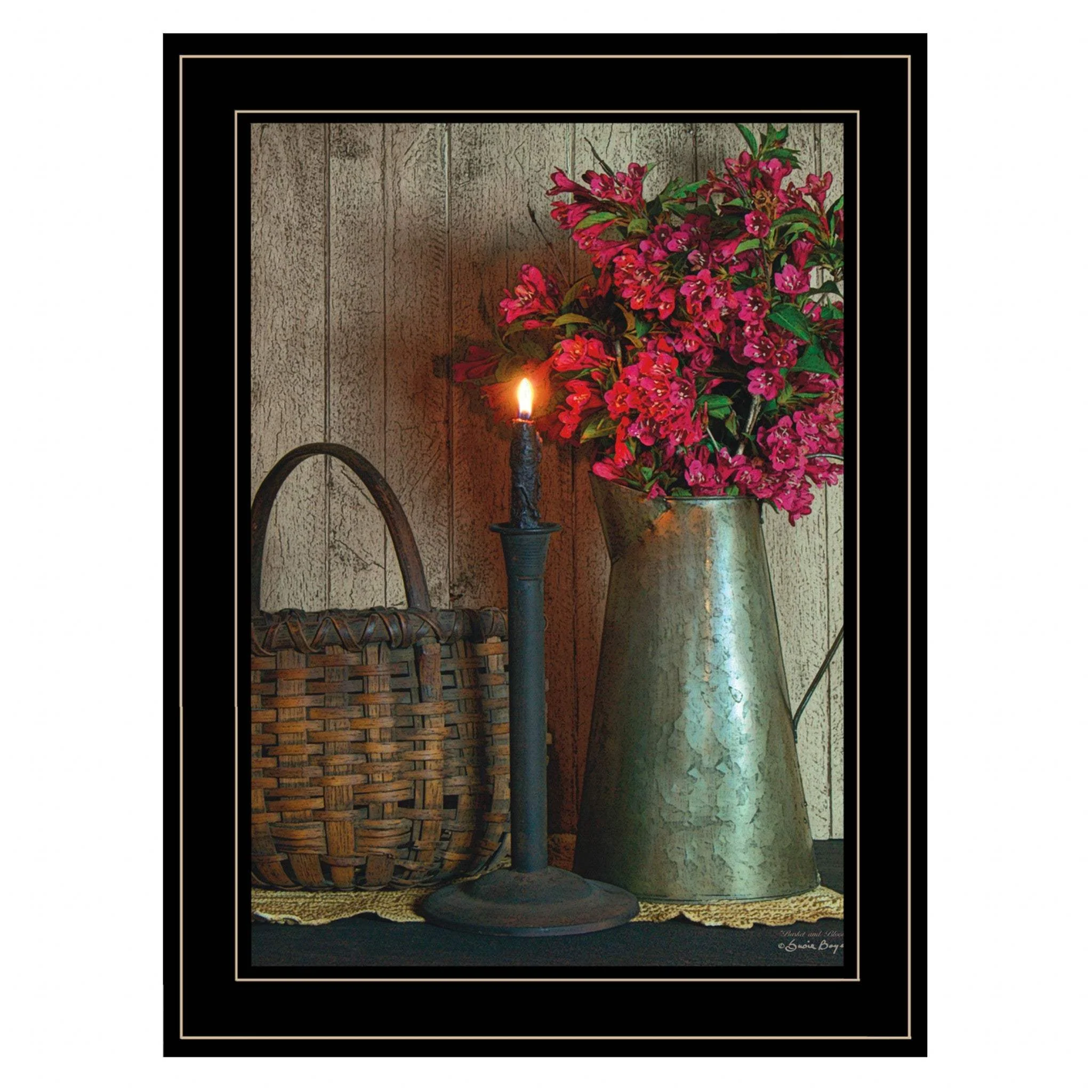 Basket and Blossoms Black Framed Print Wall Art - Image 2