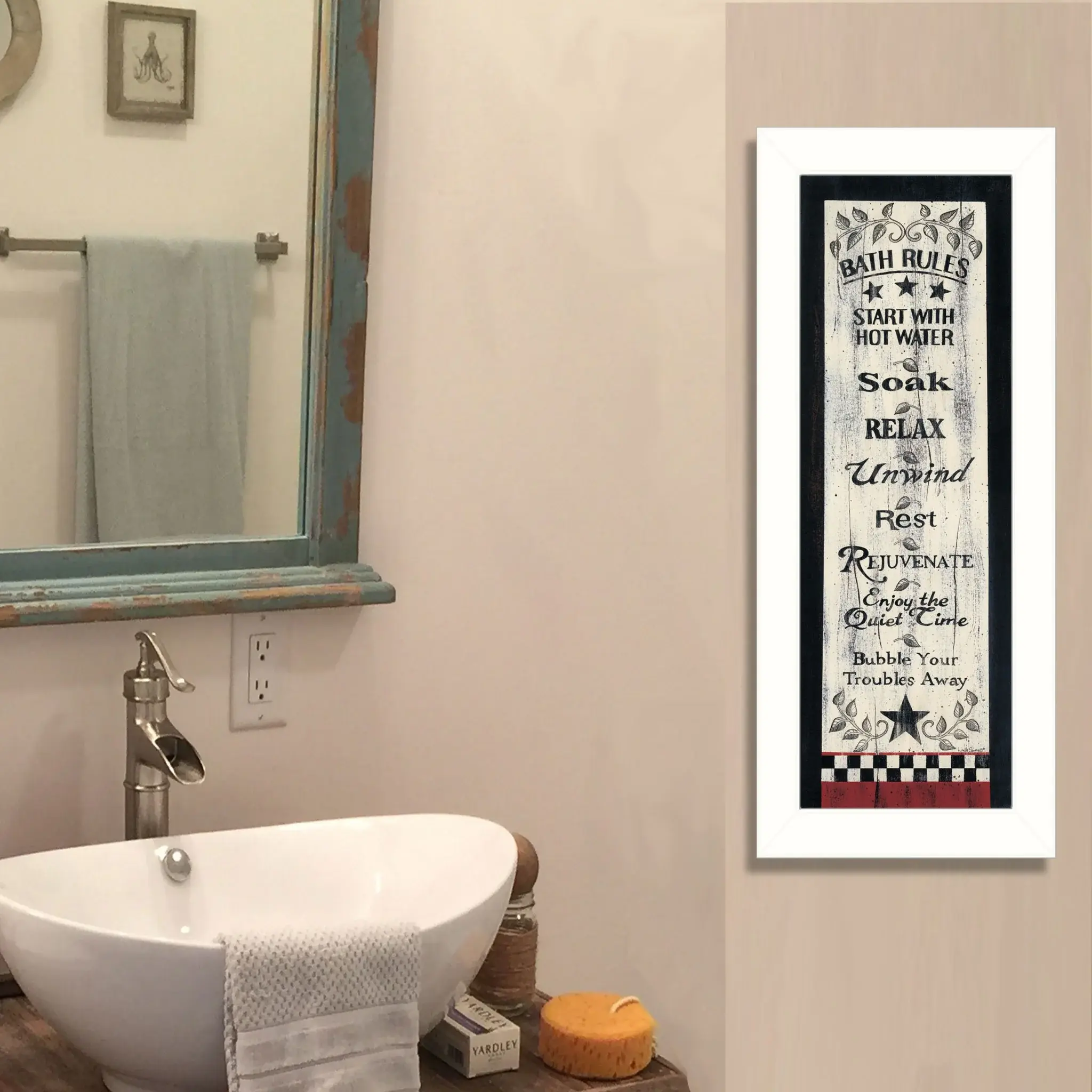 Bath Rules 7 White Framed Print Bathroom Wall Art - Image 4