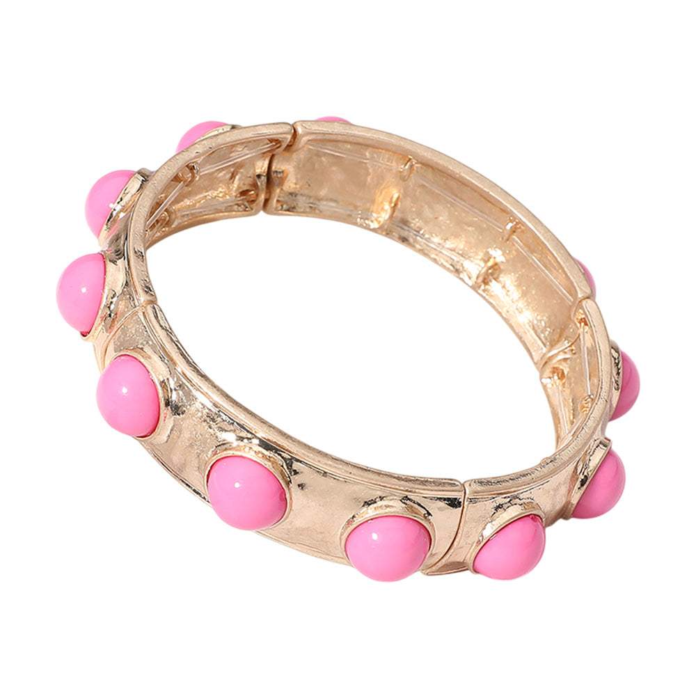 Bead Embellished Hammered Metal Stretch Bracelet - Image 2