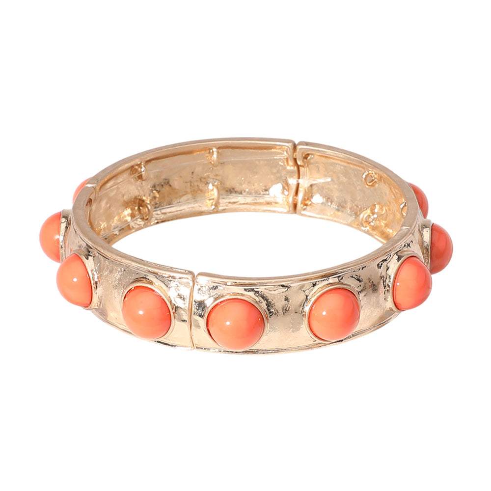 Bead Embellished Hammered Metal Stretch Bracelet - Image 3