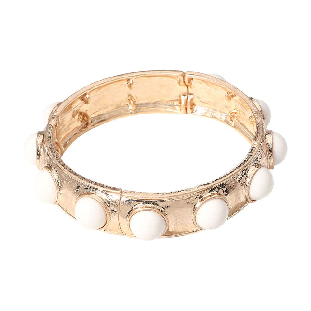 Bead Embellished Hammered Metal Stretch Bracelet - Image 4