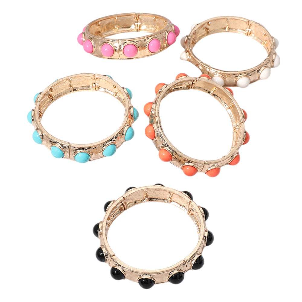 Bead Embellished Hammered Metal Stretch Bracelet - Image 5