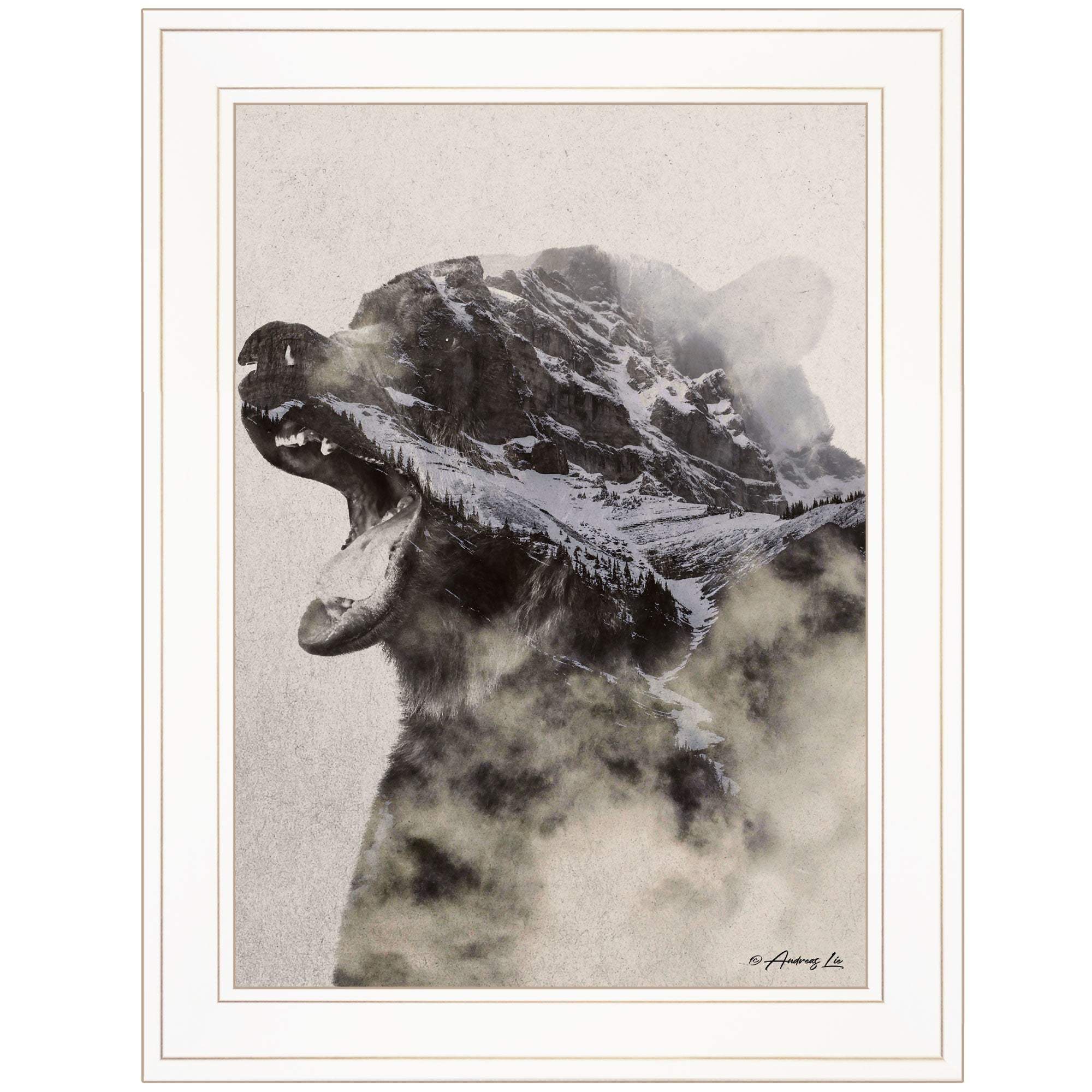 Bear Fog 1 White Framed Print Wall Art - Image 2