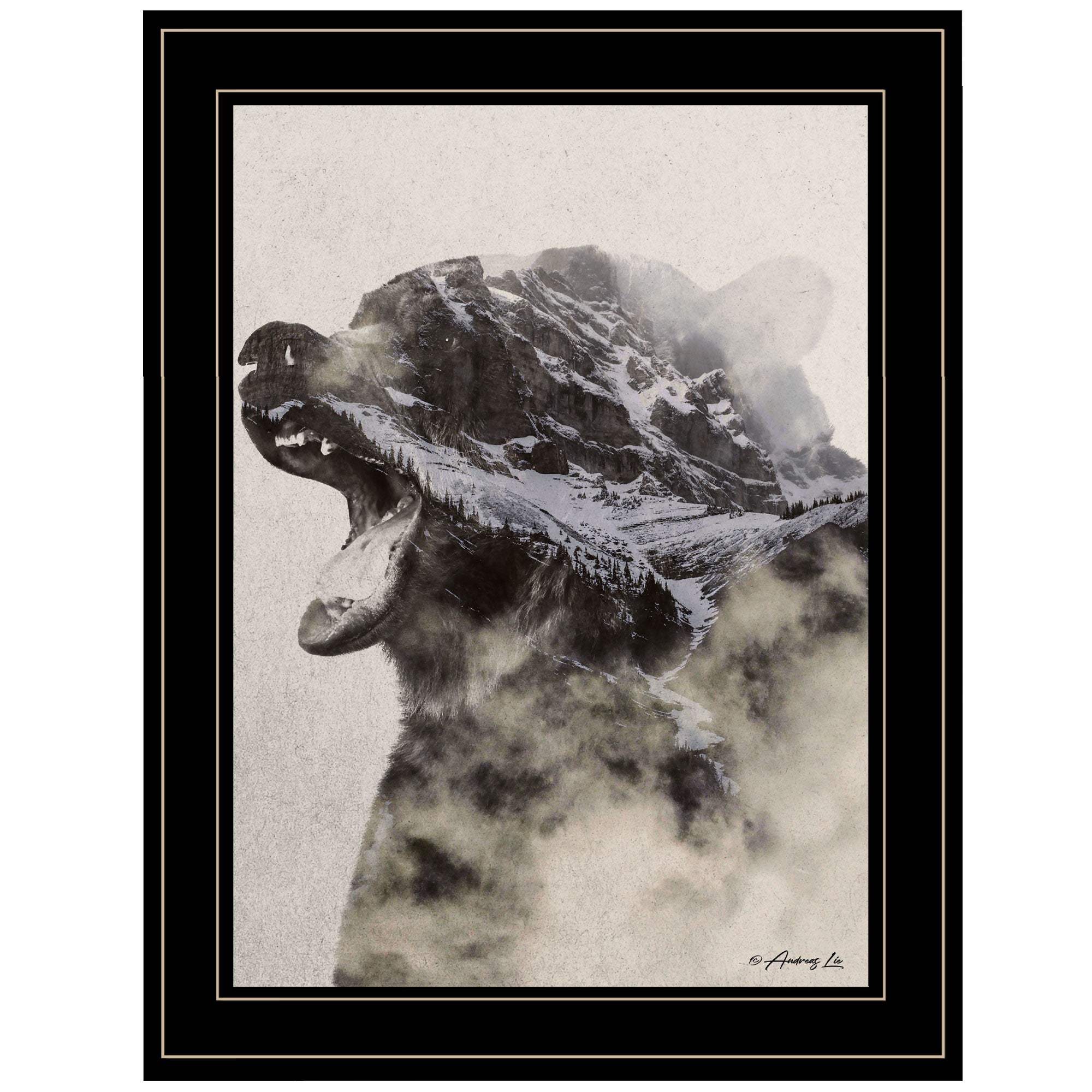 Bear Fog 2 Black Framed Print Wall Art - Image 2