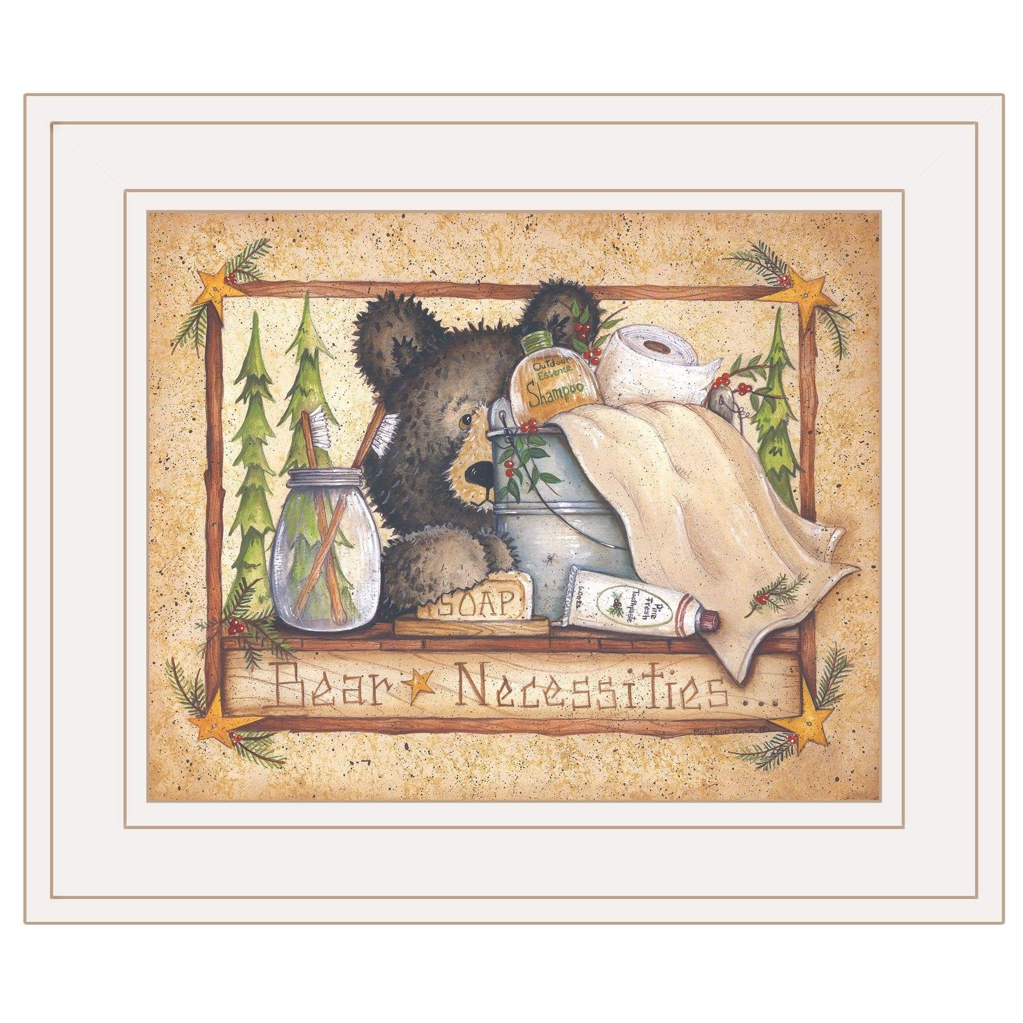 Bear Necessities 1 White Framed Print Bathroom Wall Art - Image 2