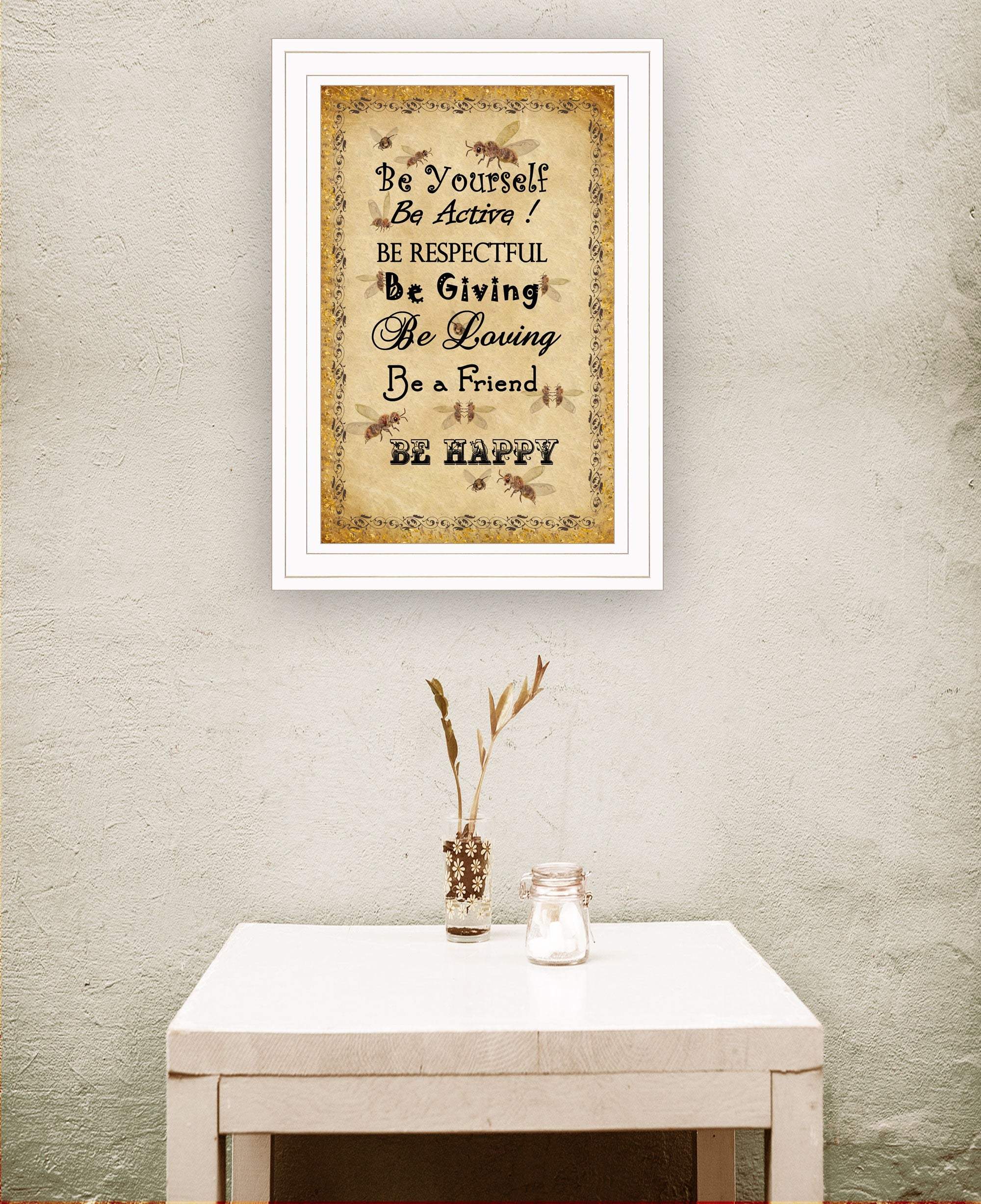 BEE HAPPY White Framed Print Wall Art - Image 4