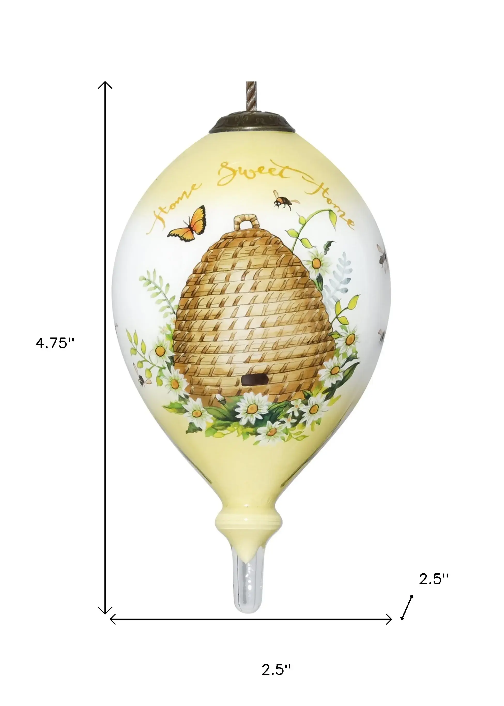 Beehive Home Sweet Home Hand Painted Mouth Blown Glass Ornament - Image 4