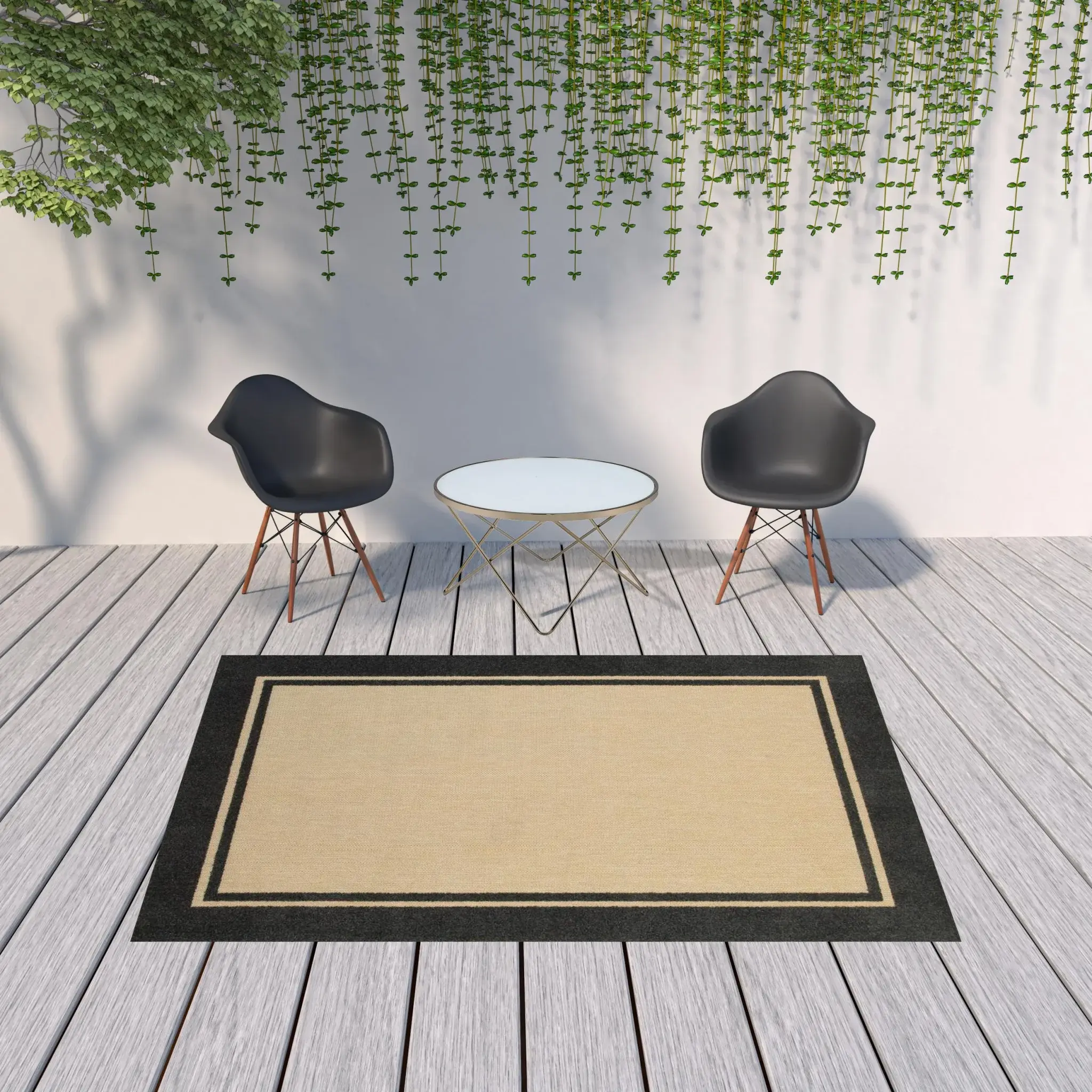 Beige and Black Indoor Outdoor Area Rug - Image 2
