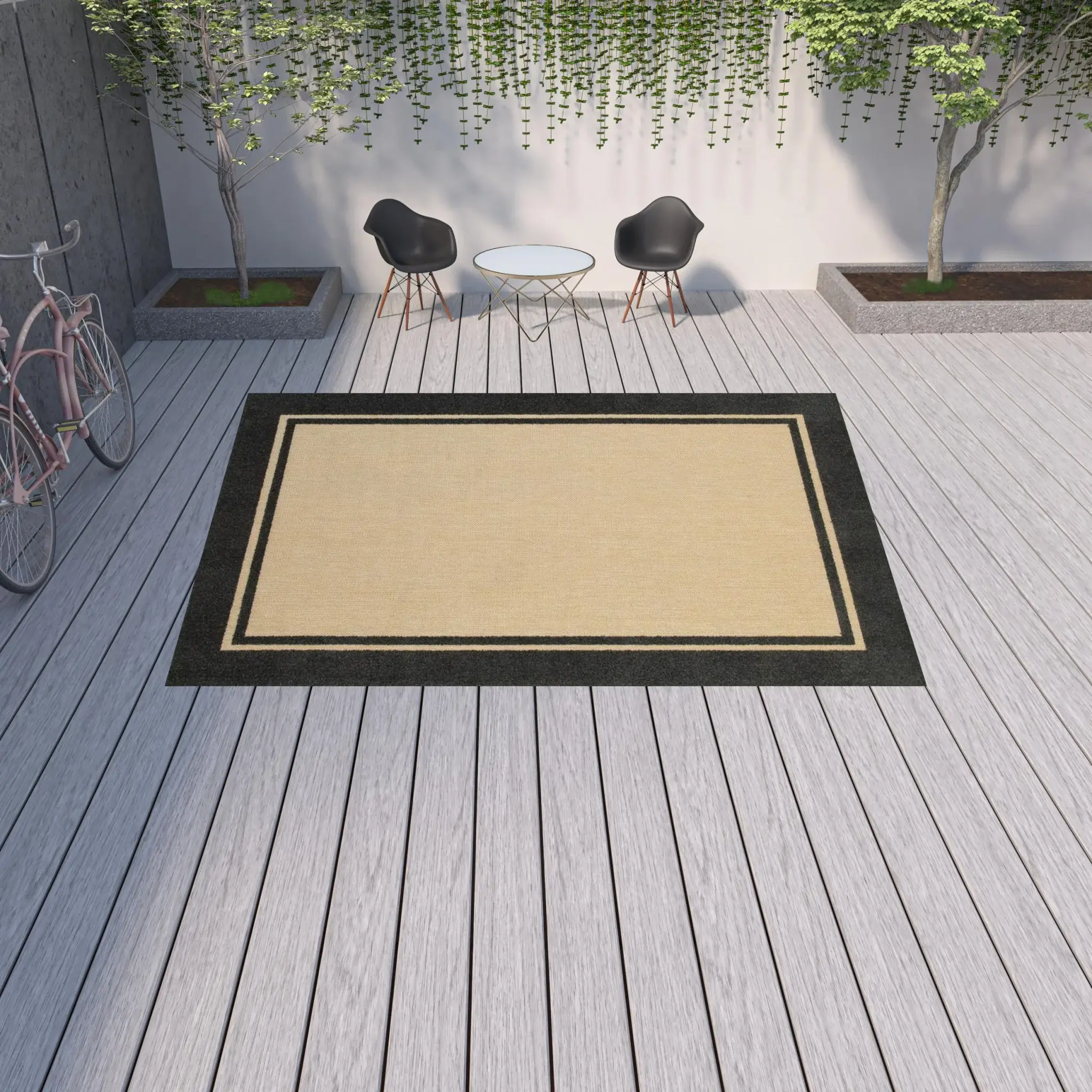 Beige and Black Indoor Outdoor Area Rug - Image 2