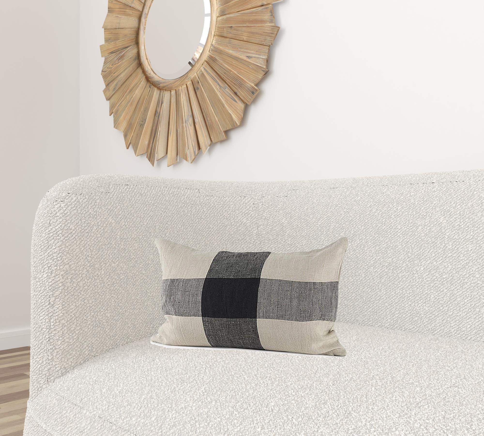 Beige And Black Plaid Pattern Lumbar Throw Pillow Cover - Image 2