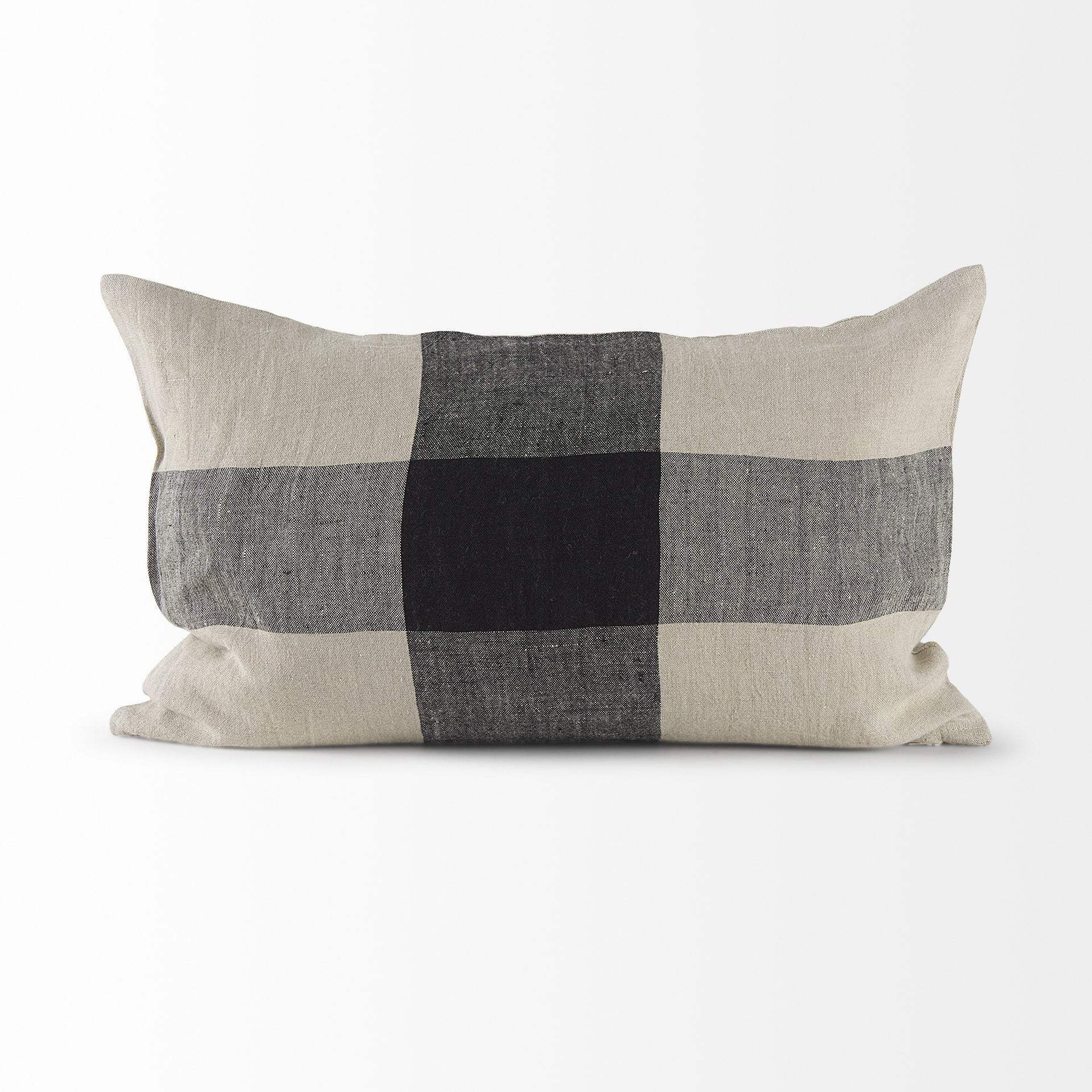 Beige And Black Plaid Pattern Lumbar Throw Pillow Cover - Image 3