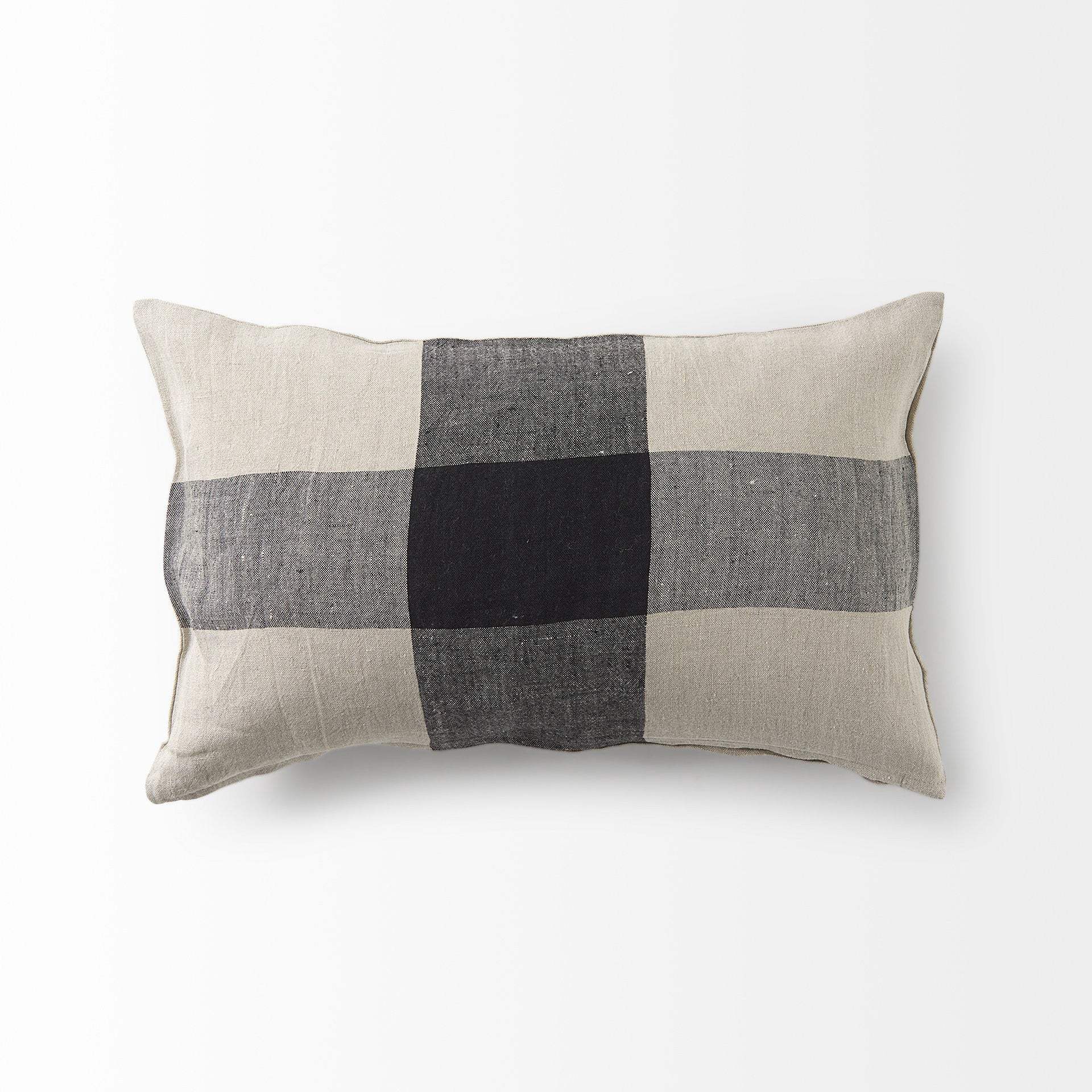 Beige And Black Plaid Pattern Lumbar Throw Pillow Cover - Image 6