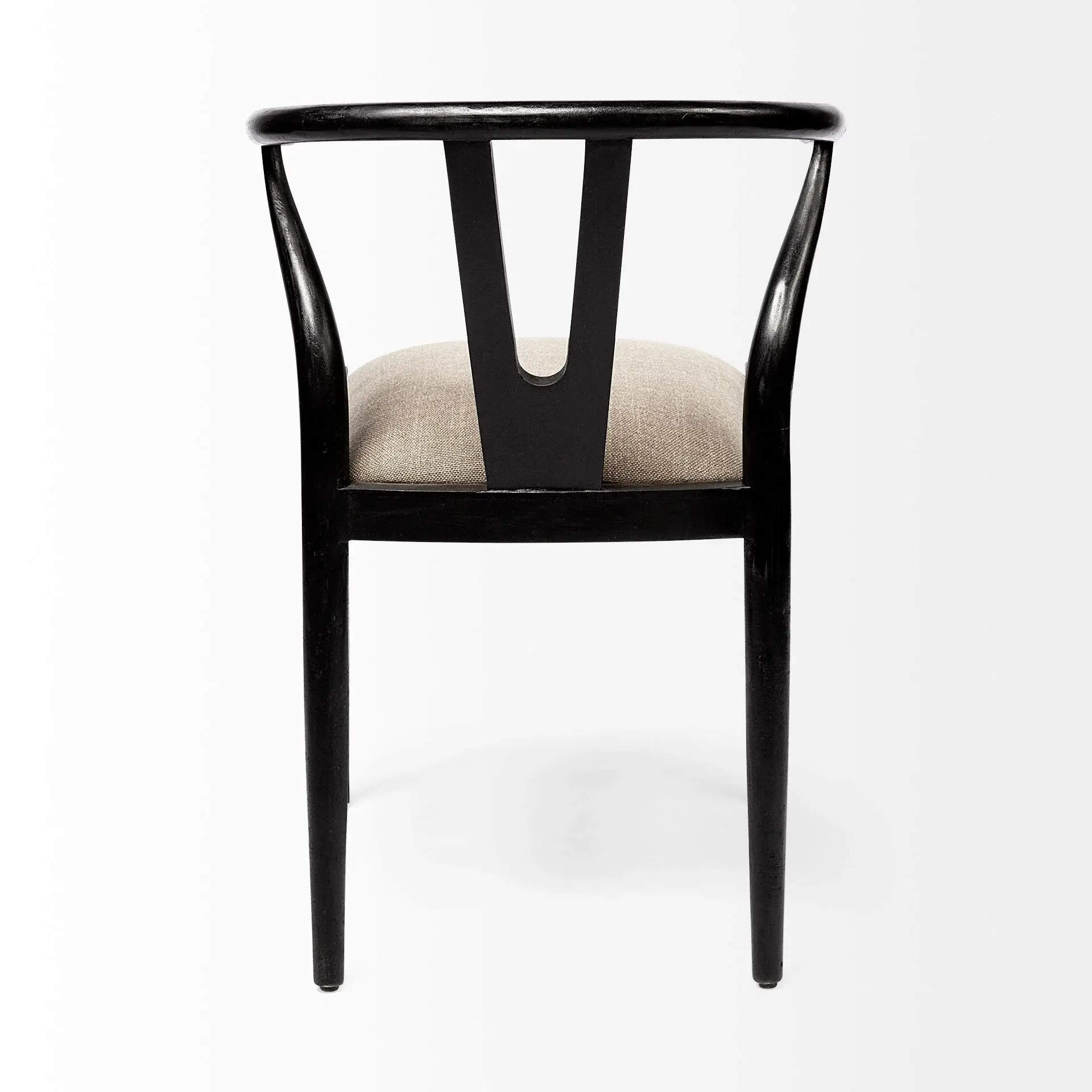 Beige And Black Upholstered Linen Wishbone Back Dining Side Chair - Image 4