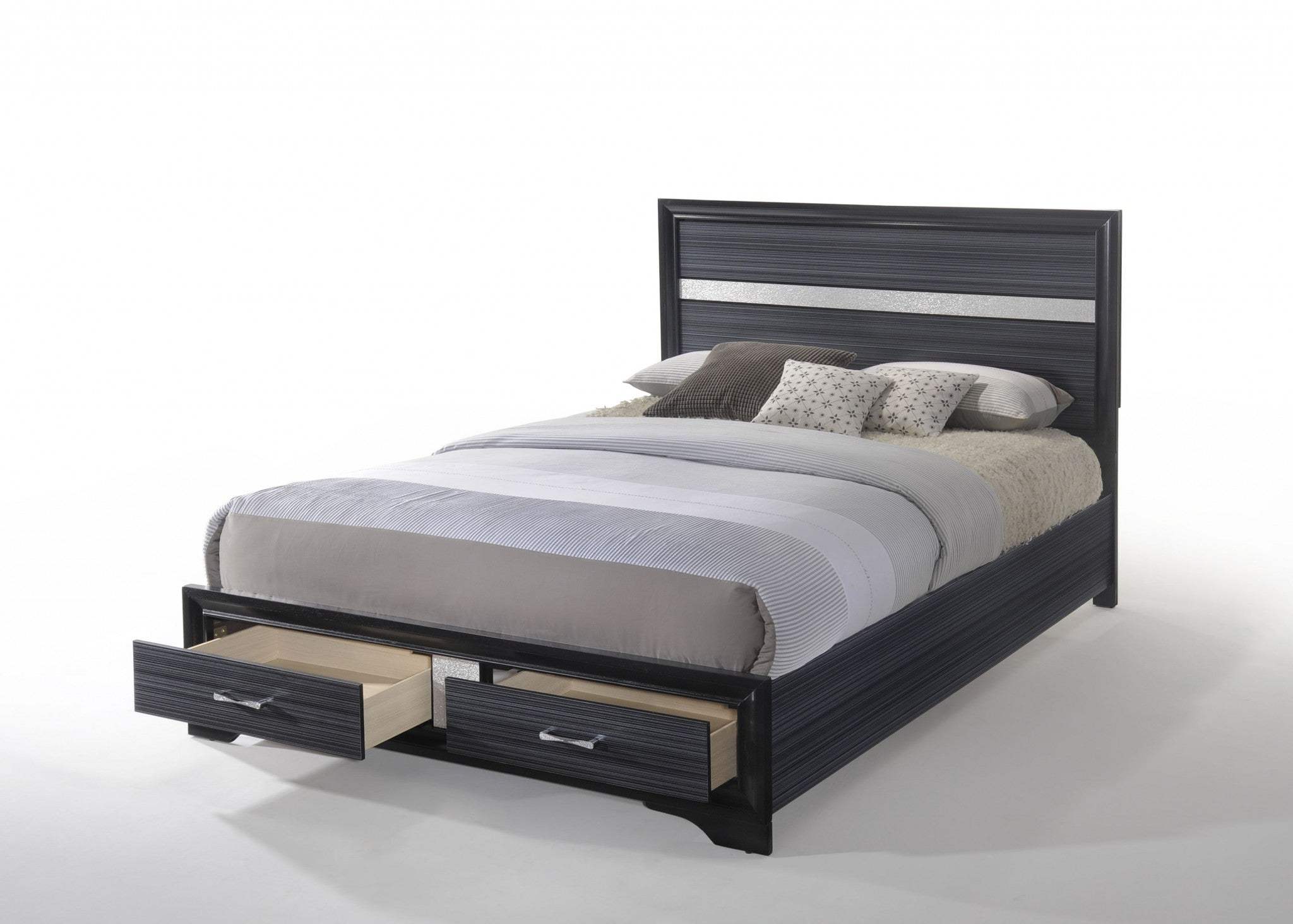 Beige And Black Upholstered Wooltwo Drawer Bed - Image 4