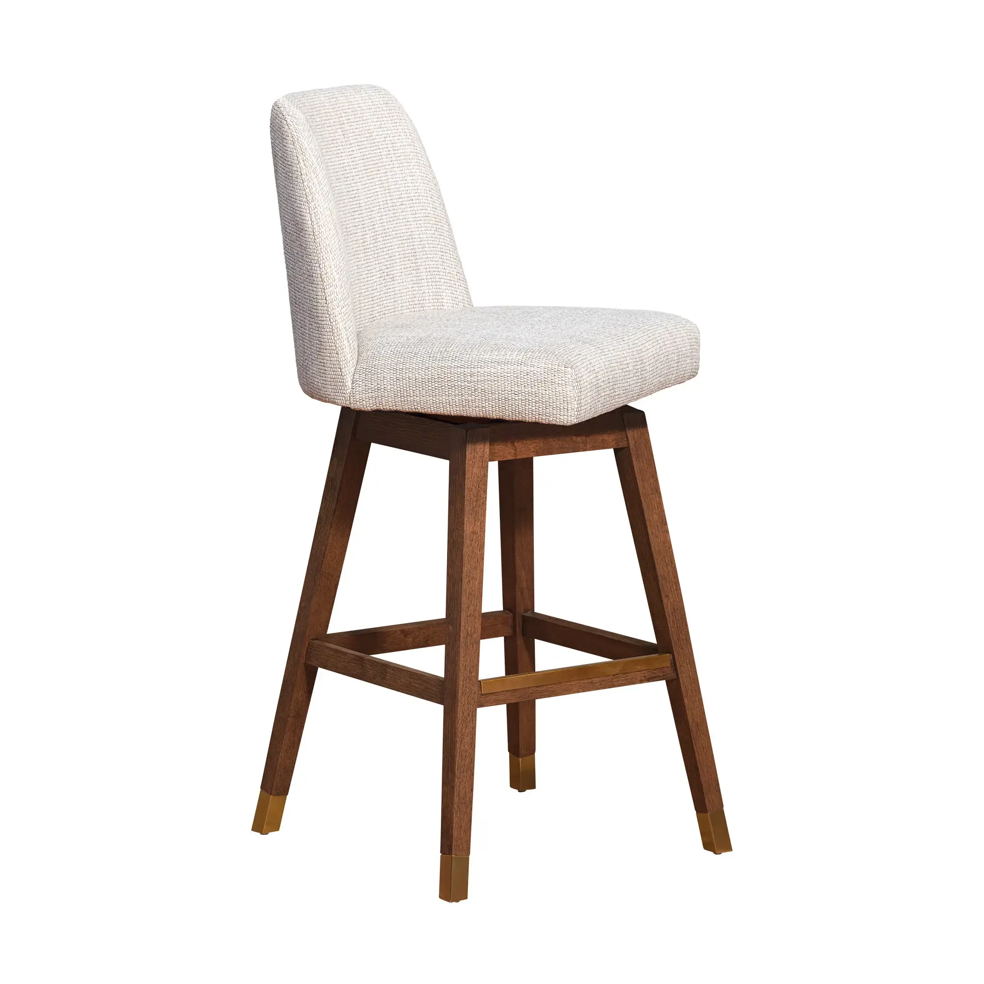 Beige And Brown Solid Wood Swivel Bar Height Bar Chair - Image 3