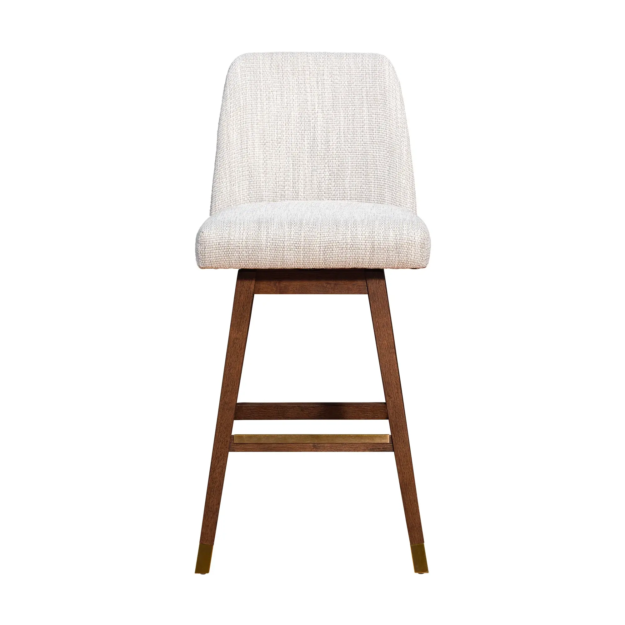 Beige And Brown Solid Wood Swivel Bar Height Bar Chair - Image 4