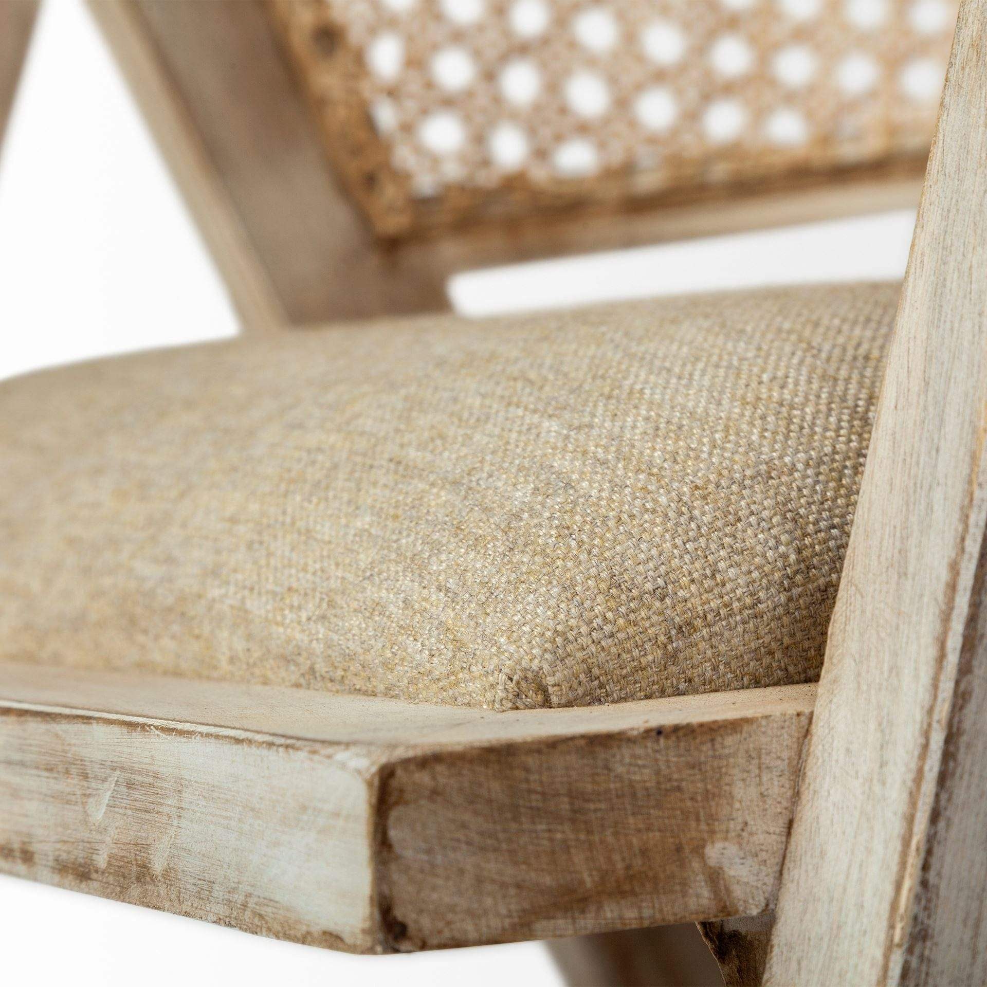 Beige And Gray Upholstered Linen Curved Back Dining Arm Chair - Image 9