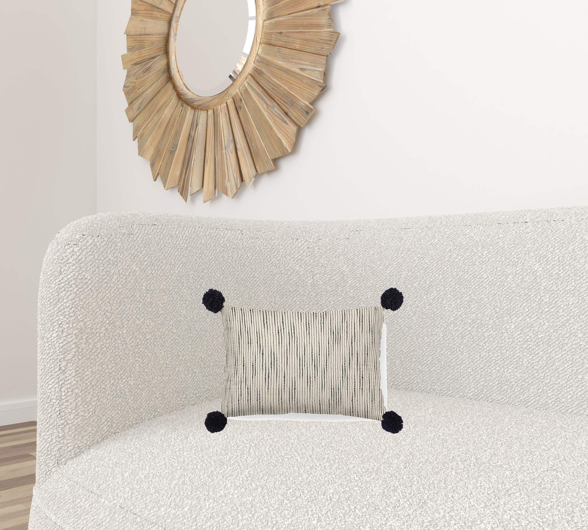Beige And Midnight Pom Pom Lumbar Accent Pillow Cover - Image 2