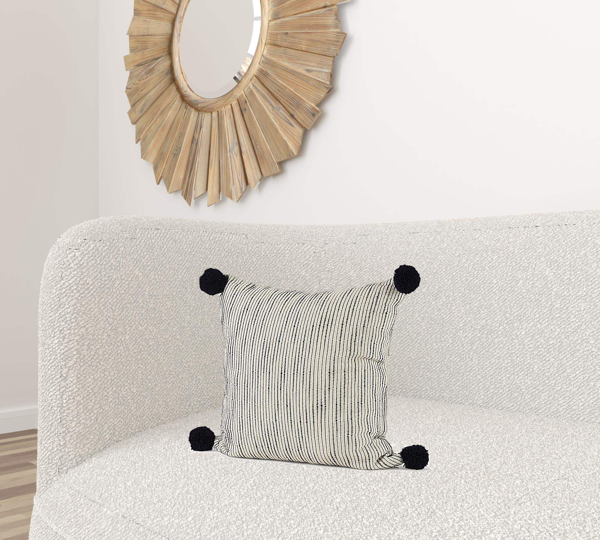Beige And Midnight Pom Pom Square Accent Pillow Cover - Image 2