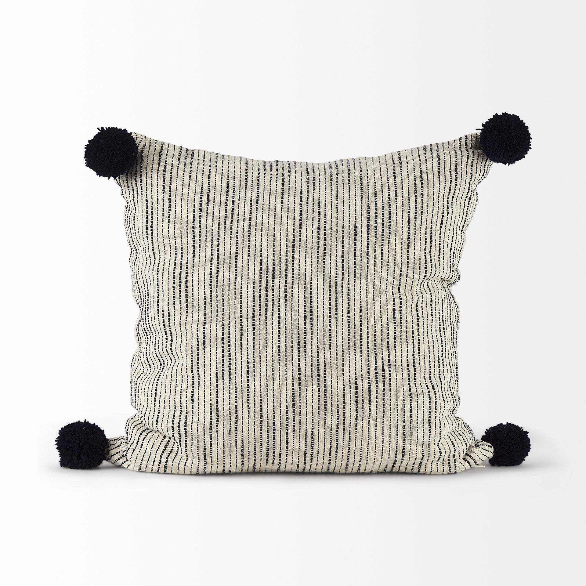 Beige And Midnight Pom Pom Square Accent Pillow Cover - Image 3