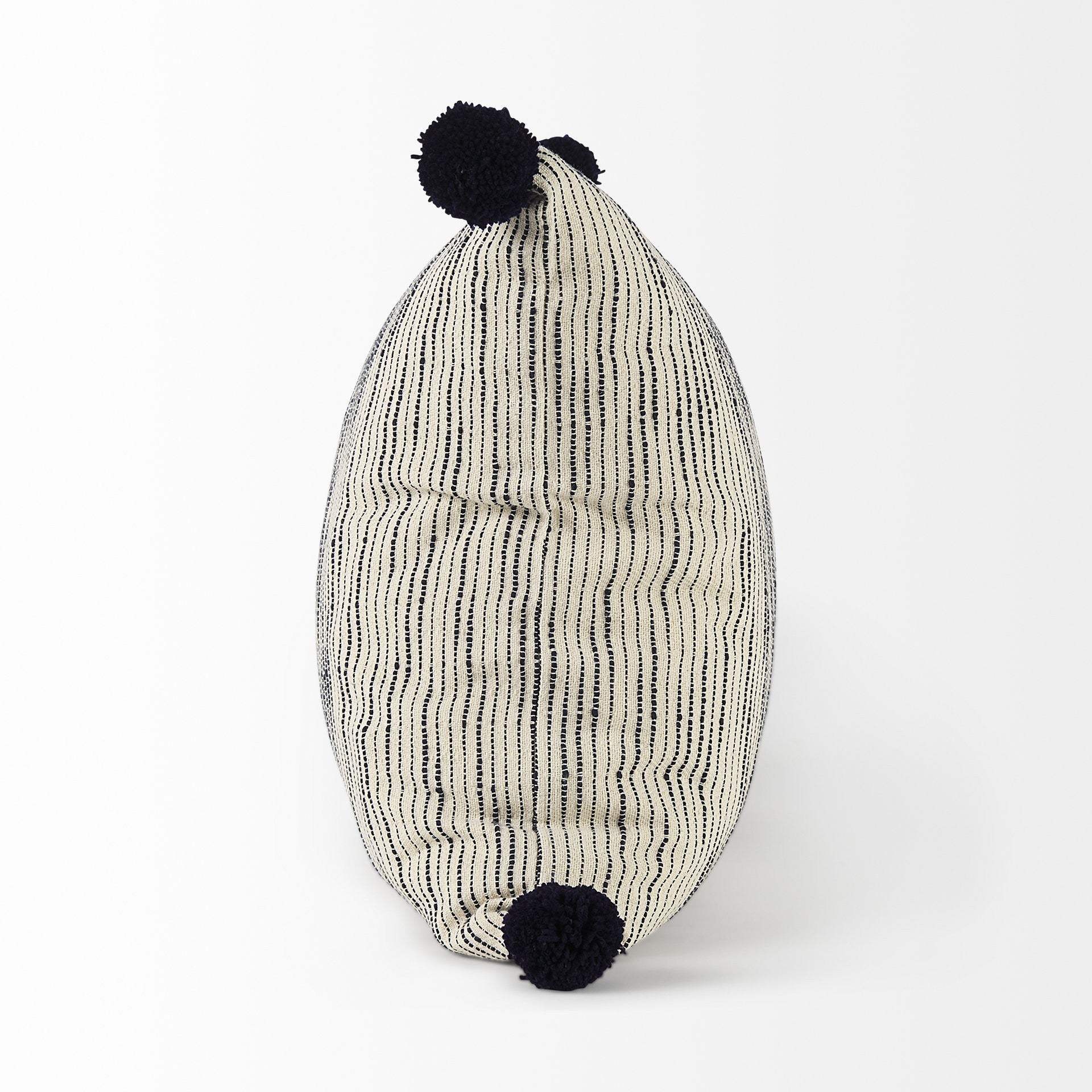 Beige And Midnight Pom Pom Square Accent Pillow Cover - Image 4