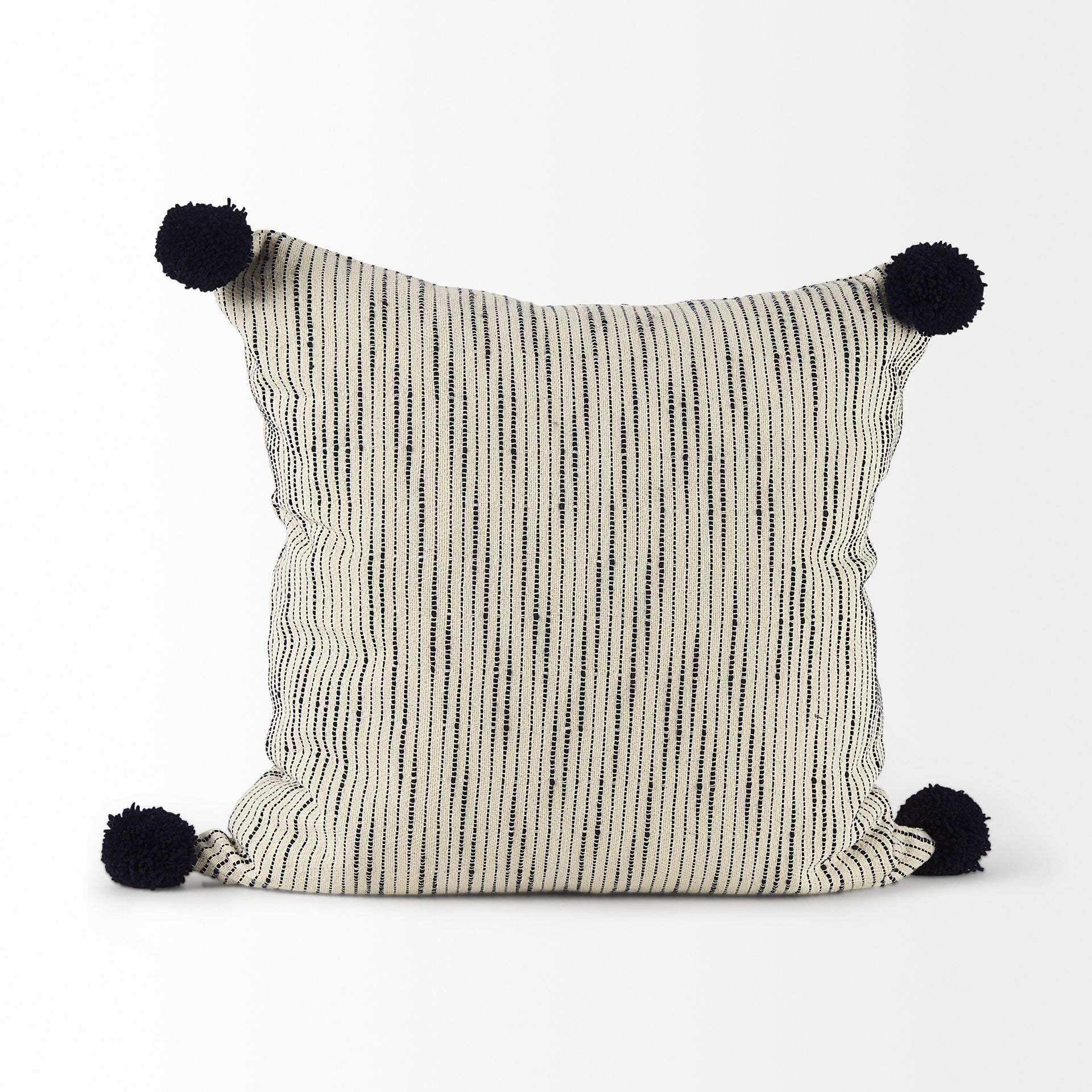 Beige And Midnight Pom Pom Square Accent Pillow Cover - Image 5