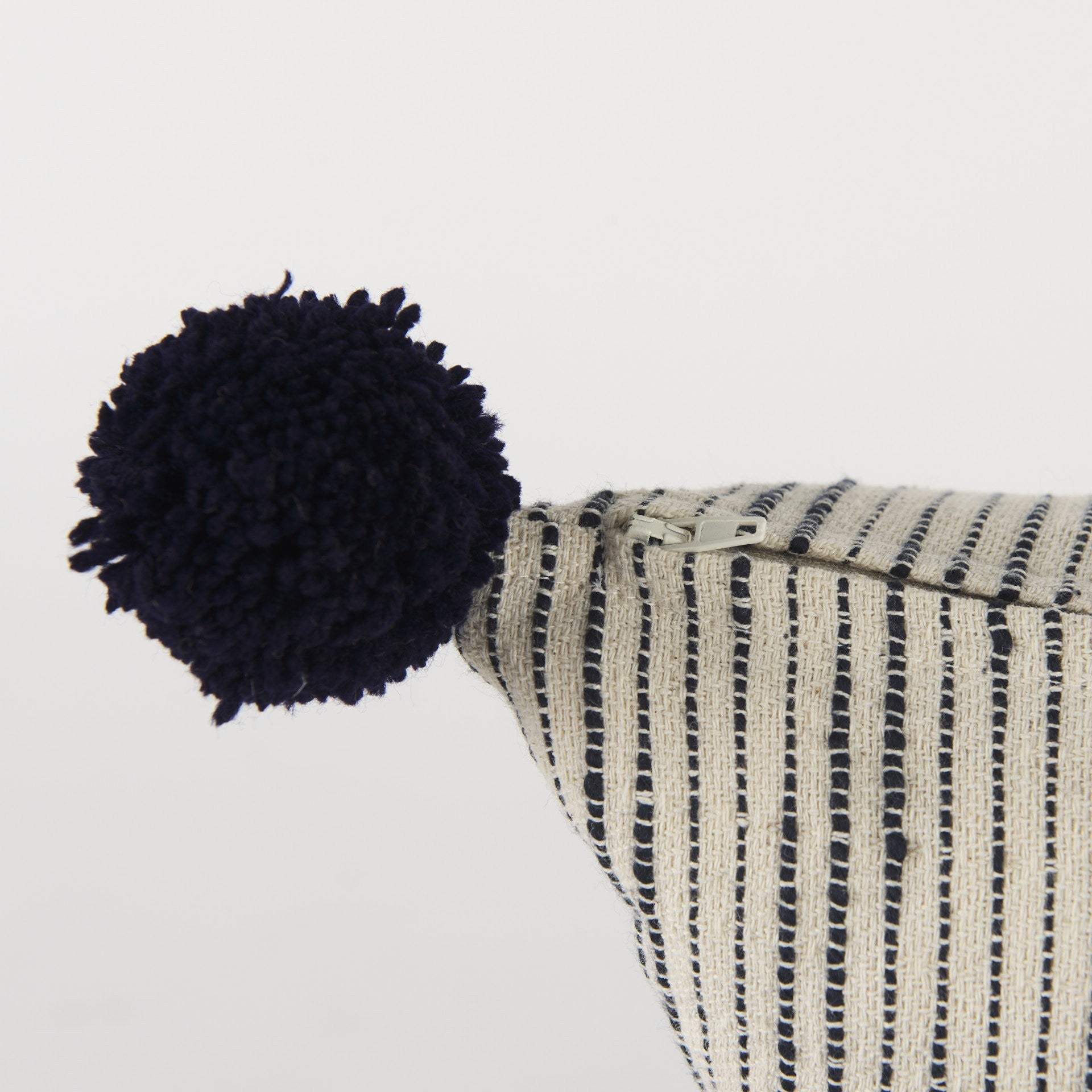 Beige And Midnight Pom Pom Square Accent Pillow Cover - Image 9