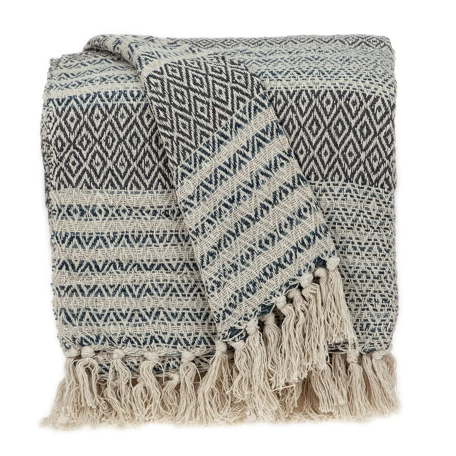 Beige and Taupe Diamond Weave Handloom Throw - Image 3