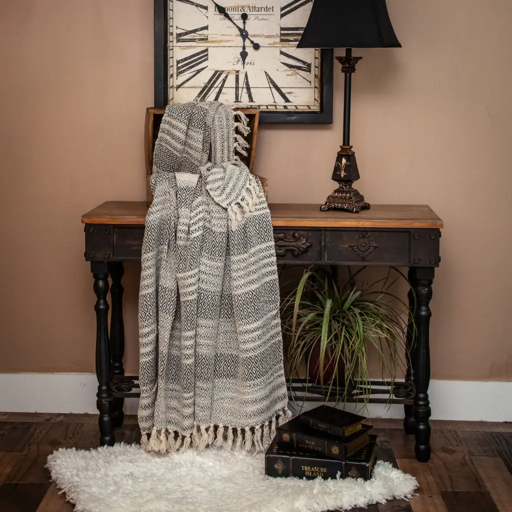 Beige and Taupe Diamond Weave Handloom Throw - Image 8