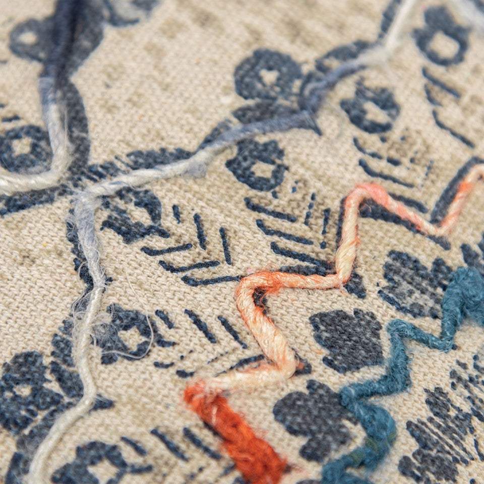 Beige Blue Distressed Floral Pattern Throw Pillow - Image 4